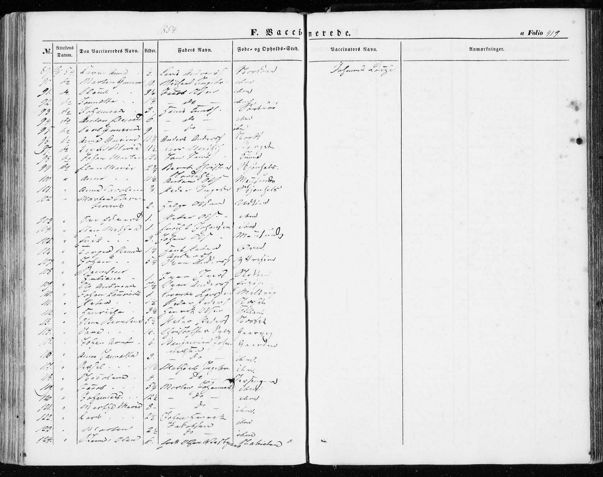 Ministerialprotokoller, klokkerbøker og fødselsregistre - Sør-Trøndelag, SAT/A-1456/634/L0530: Parish register (official) no. 634A06, 1852-1860, p. 419