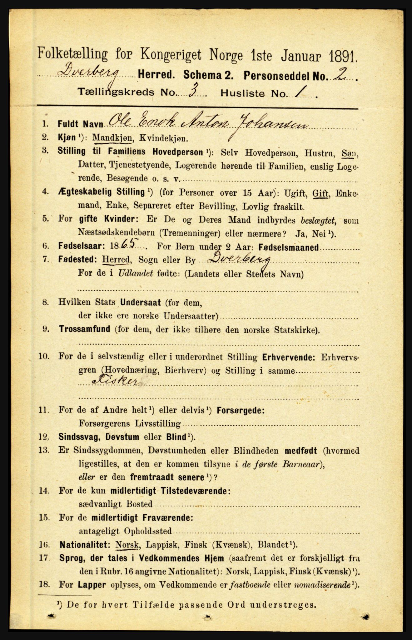 RA, 1891 census for 1872 Dverberg, 1891, p. 936