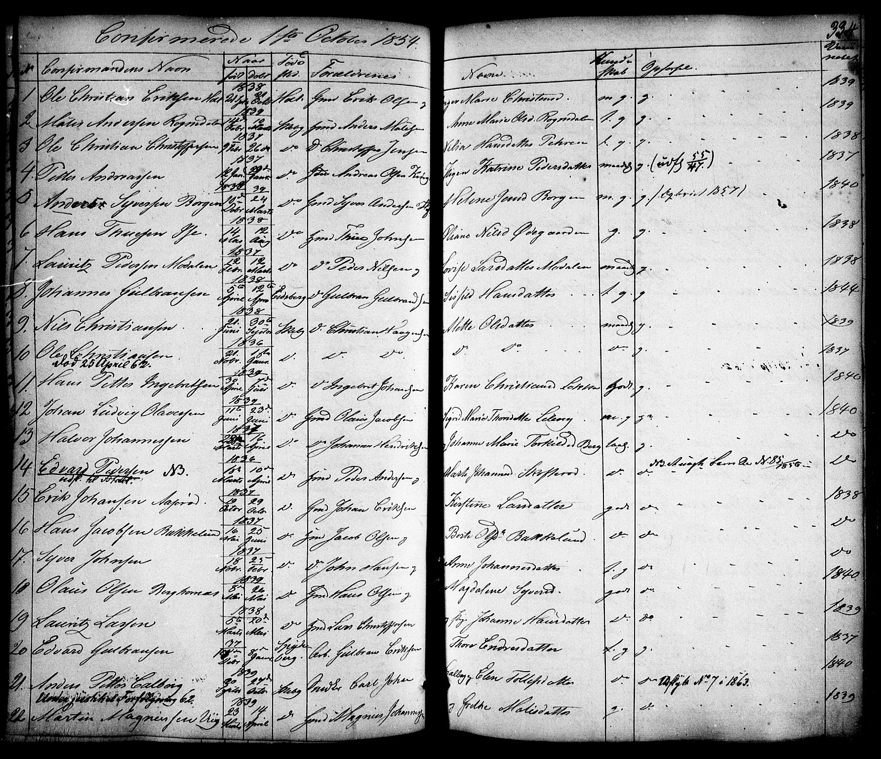 Skjeberg prestekontor Kirkebøker, SAO/A-10923/F/Fa/L0006: Parish register (official) no. I 6, 1846-1858, p. 334