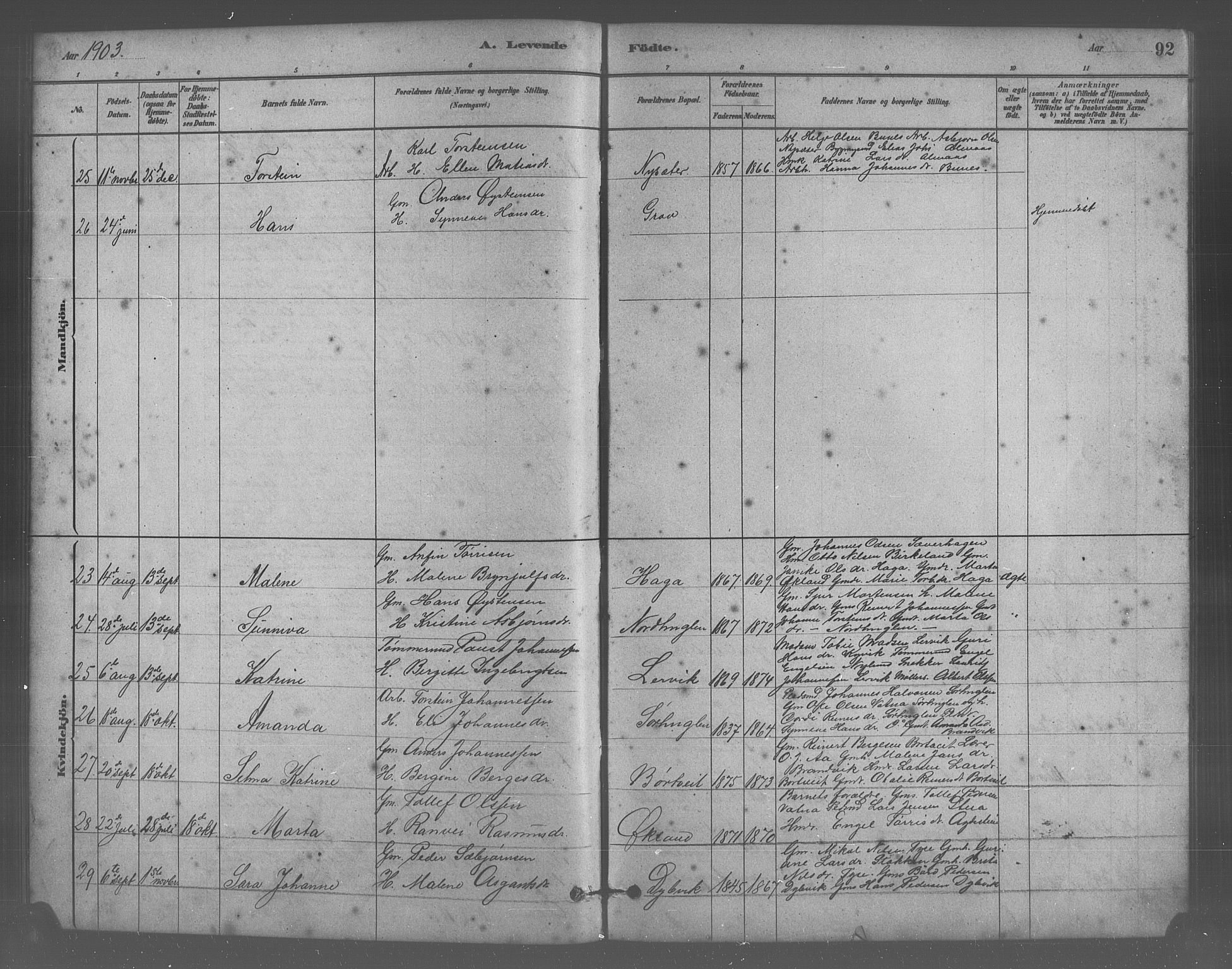 Stord sokneprestembete, AV/SAB-A-78201/H/Hab: Parish register (copy) no. A 2, 1879-1909, p. 92
