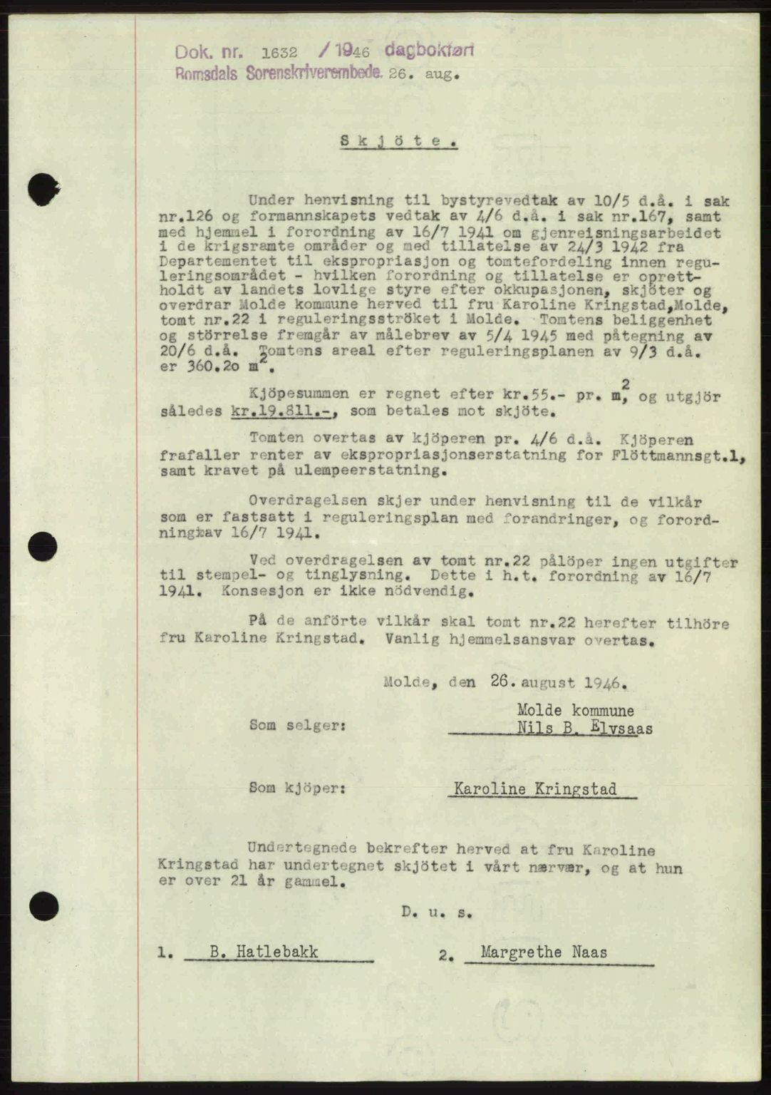 Romsdal sorenskriveri, AV/SAT-A-4149/1/2/2C: Mortgage book no. A20, 1946-1946, Diary no: : 1632/1946