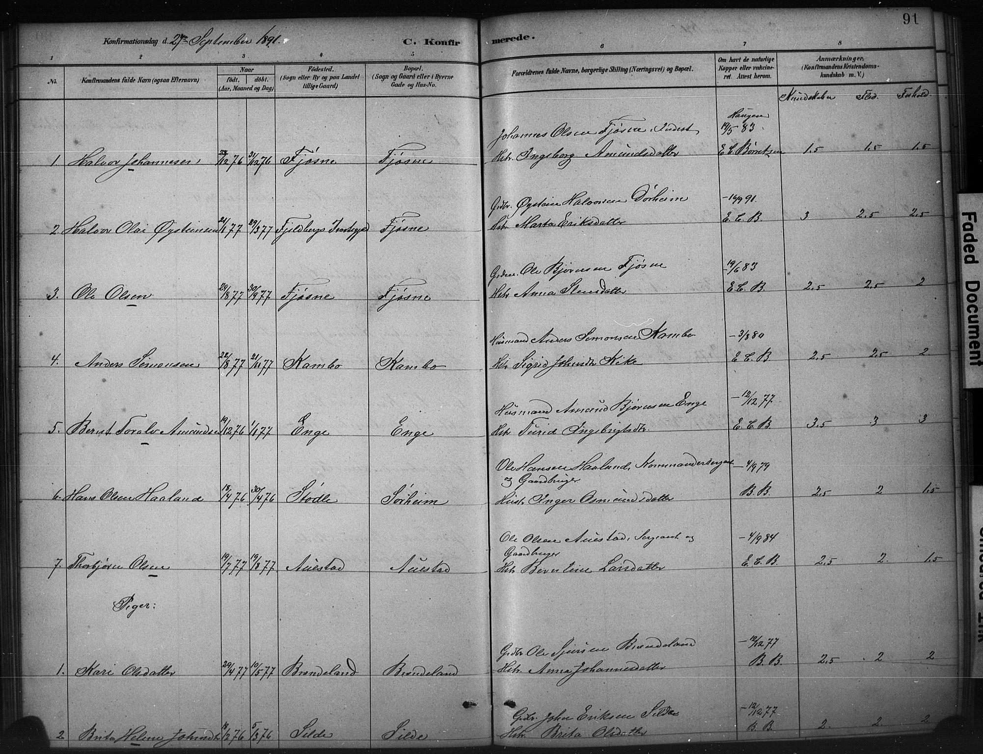 Etne sokneprestembete, SAB/A-75001/H/Hab: Parish register (copy) no. A 5, 1879-1896, p. 91