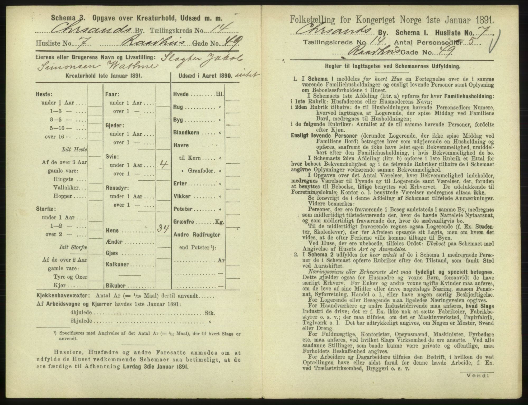 RA, 1891 census for 1001 Kristiansand, 1891, p. 900