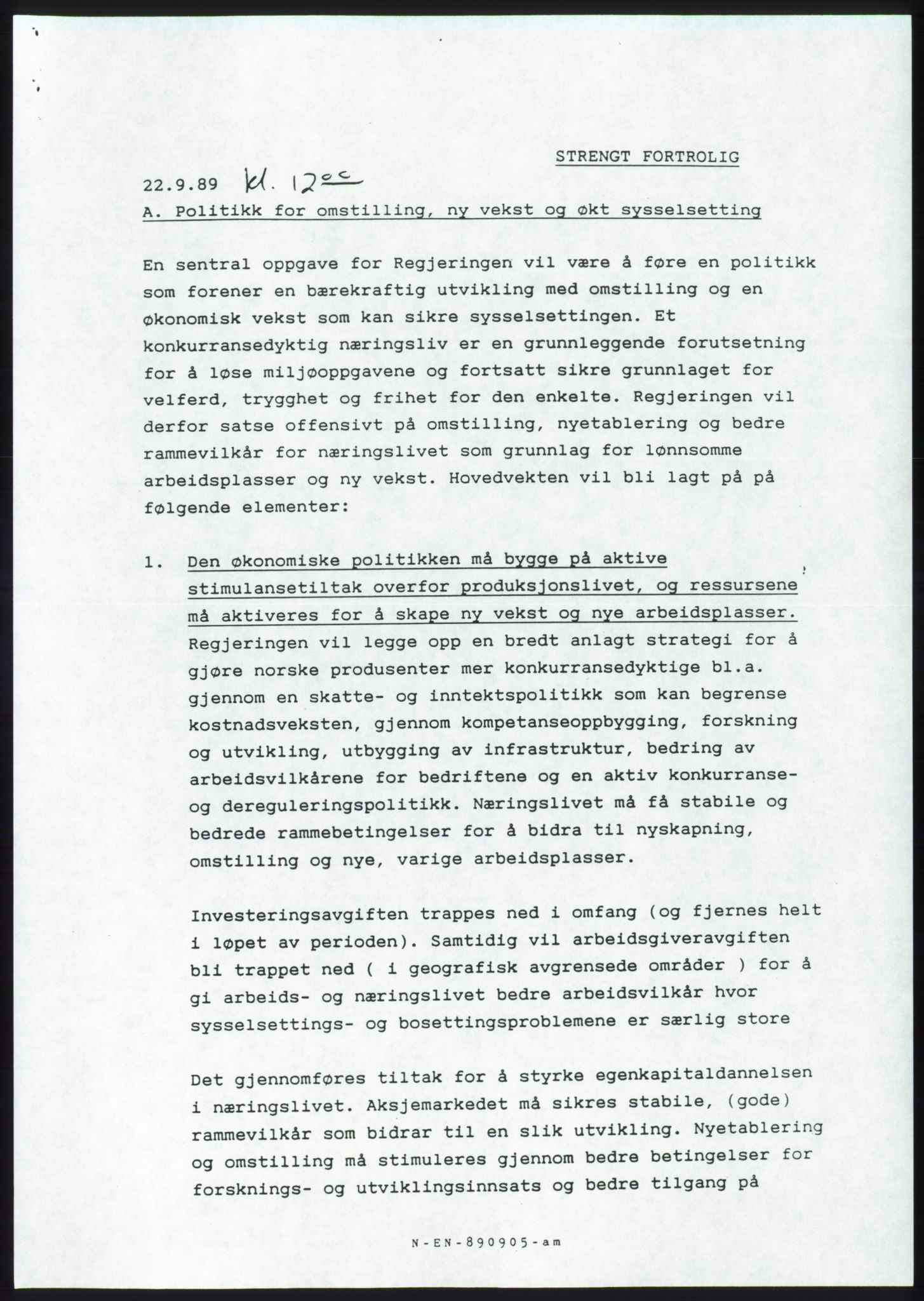 Forhandlingsmøtene 1989 mellom Høyre, KrF og Senterpartiet om dannelse av regjering, AV/RA-PA-0697/A/L0001: Forhandlingsprotokoll med vedlegg, 1989, p. 199