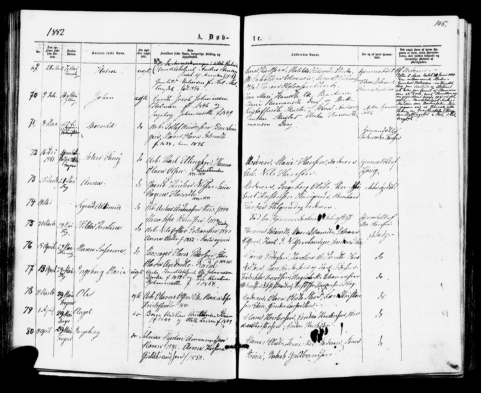 Lier kirkebøker, SAKO/A-230/F/Fa/L0014: Parish register (official) no. I 14, 1875-1882, p. 145