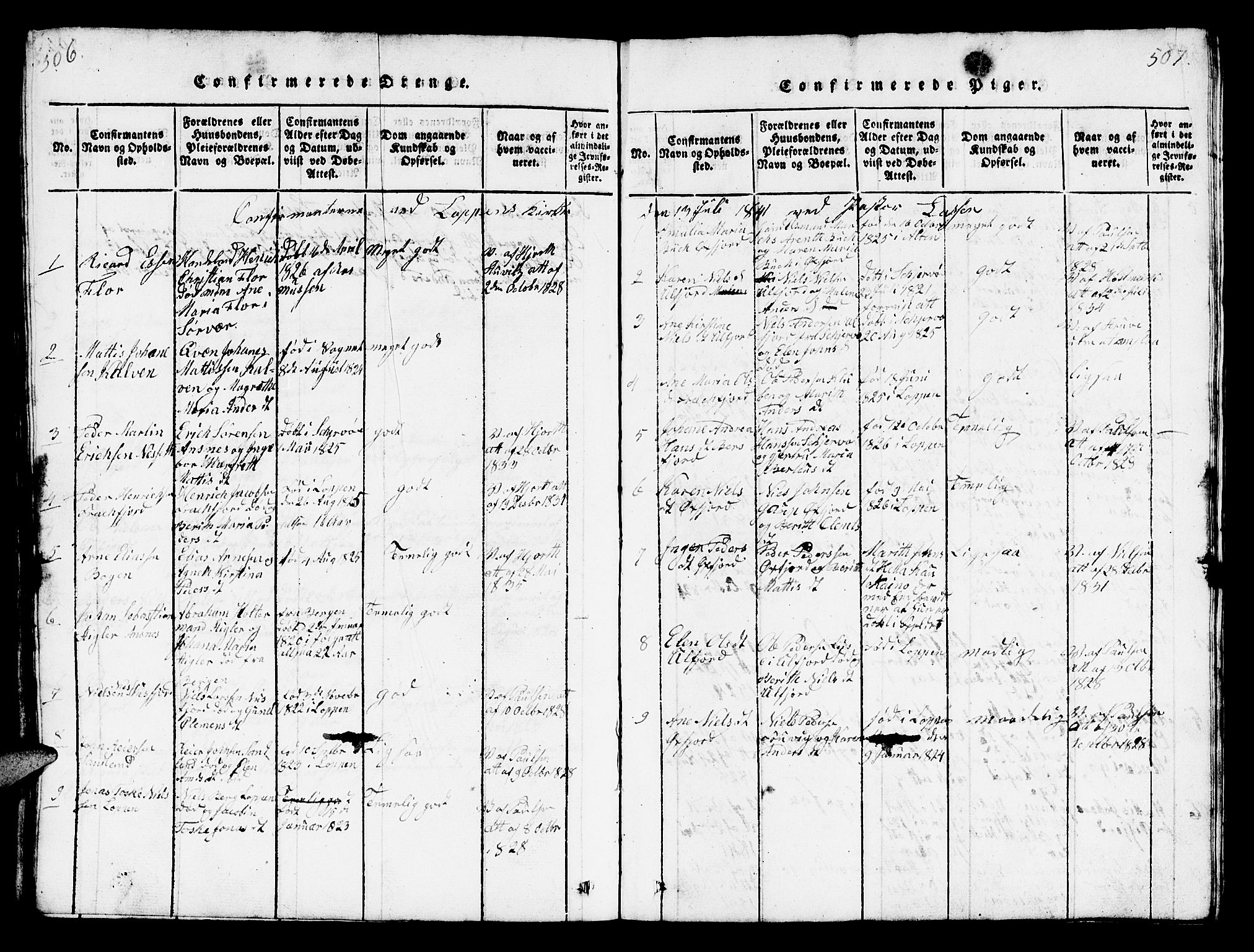 Loppa sokneprestkontor, AV/SATØ-S-1339/H/Hb/L0001klokker: Parish register (copy) no. 1, 1820-1849, p. 506-507