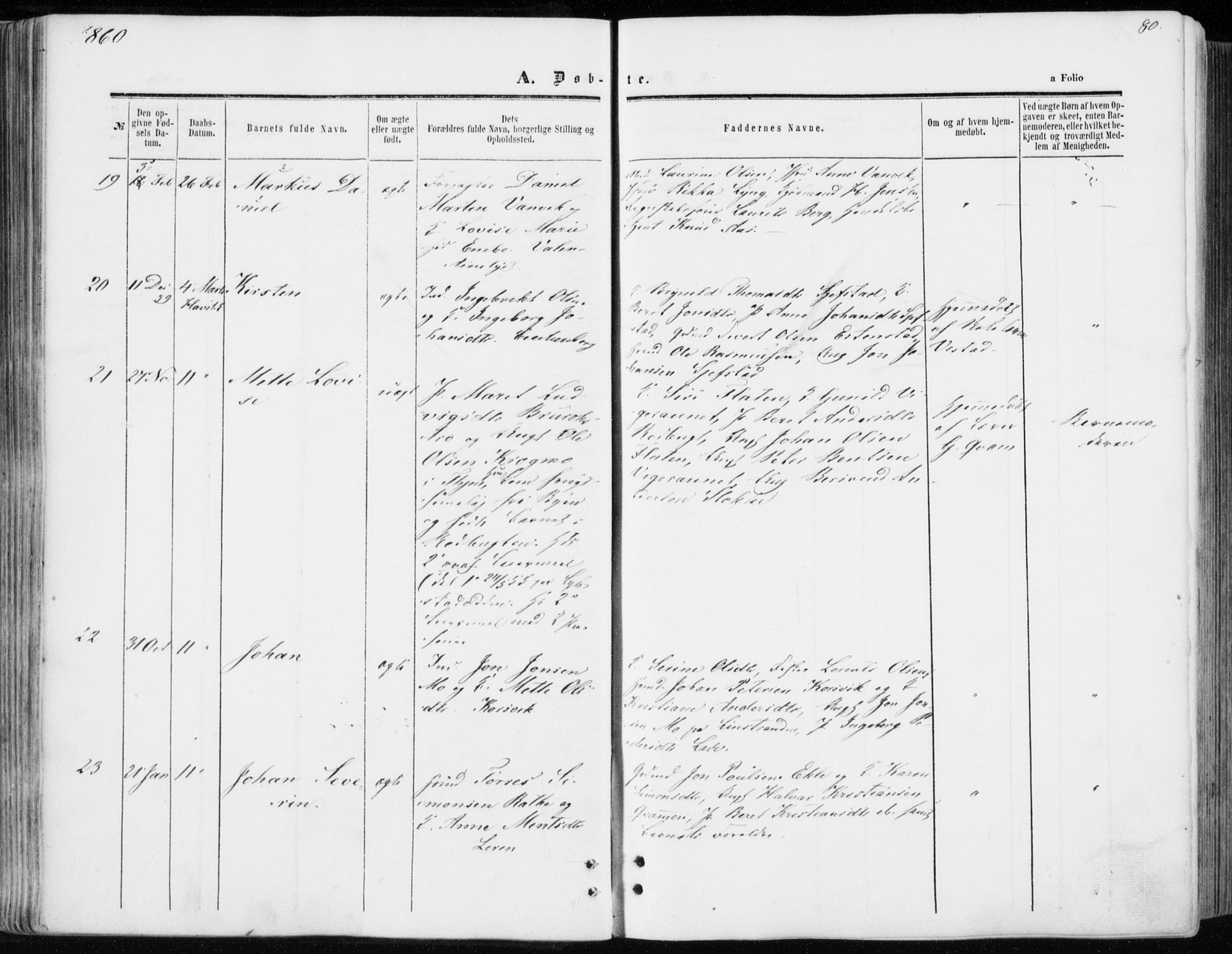 Ministerialprotokoller, klokkerbøker og fødselsregistre - Sør-Trøndelag, SAT/A-1456/606/L0292: Parish register (official) no. 606A07, 1856-1865, p. 80
