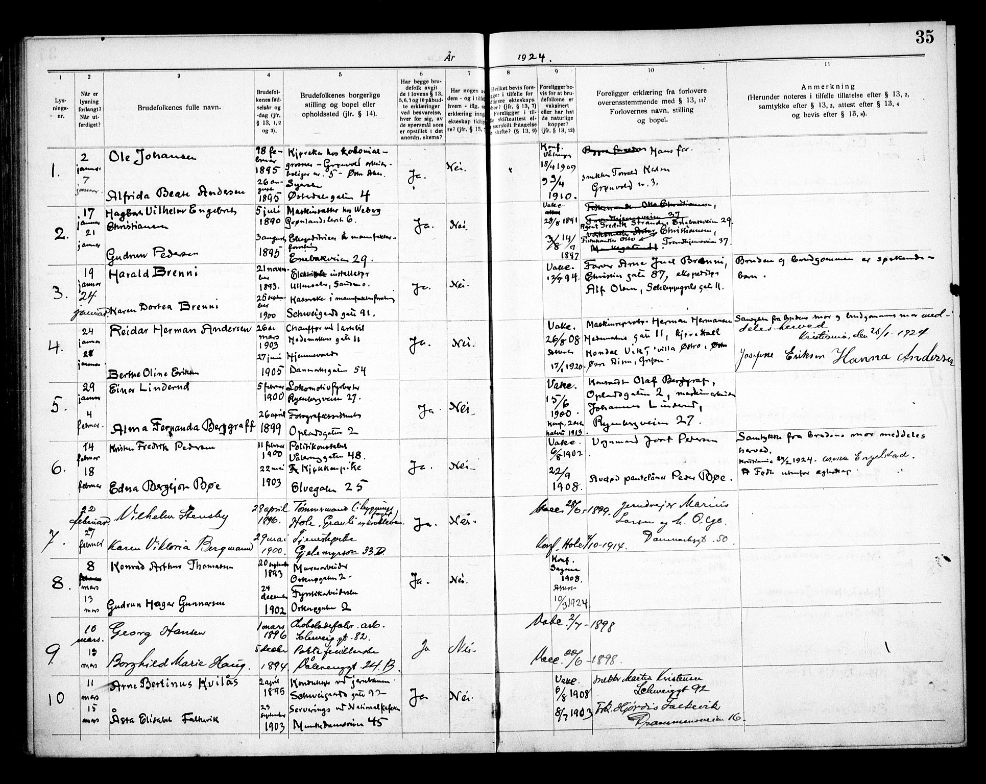 Vålerengen prestekontor Kirkebøker, AV/SAO-A-10878/H/Ha/L0003: Banns register no. 3, 1919-1932, p. 35