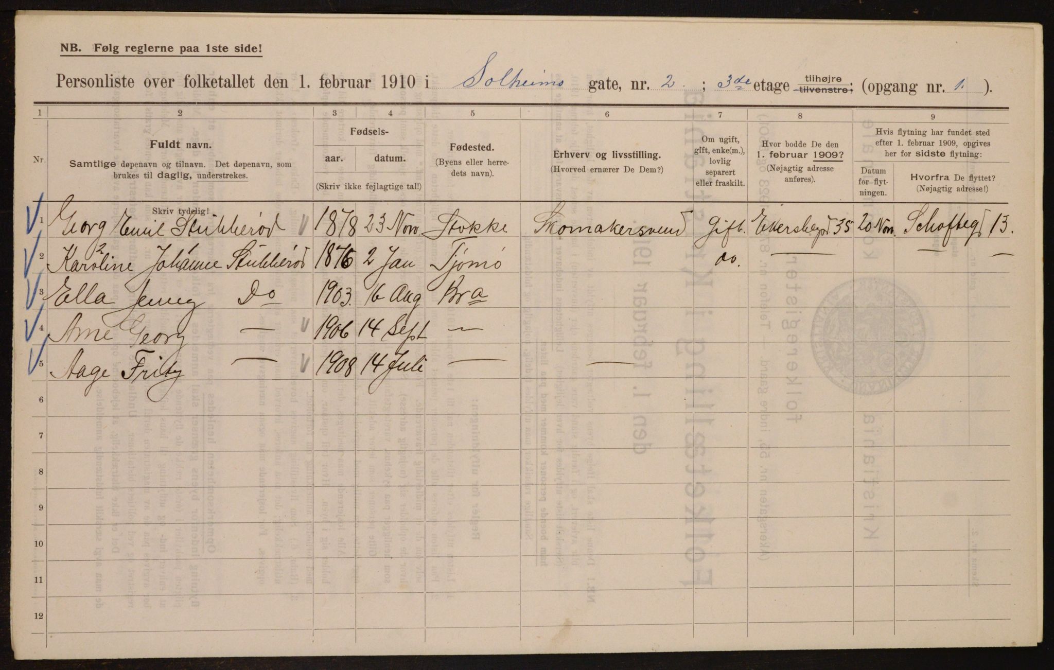 OBA, Municipal Census 1910 for Kristiania, 1910, p. 94867