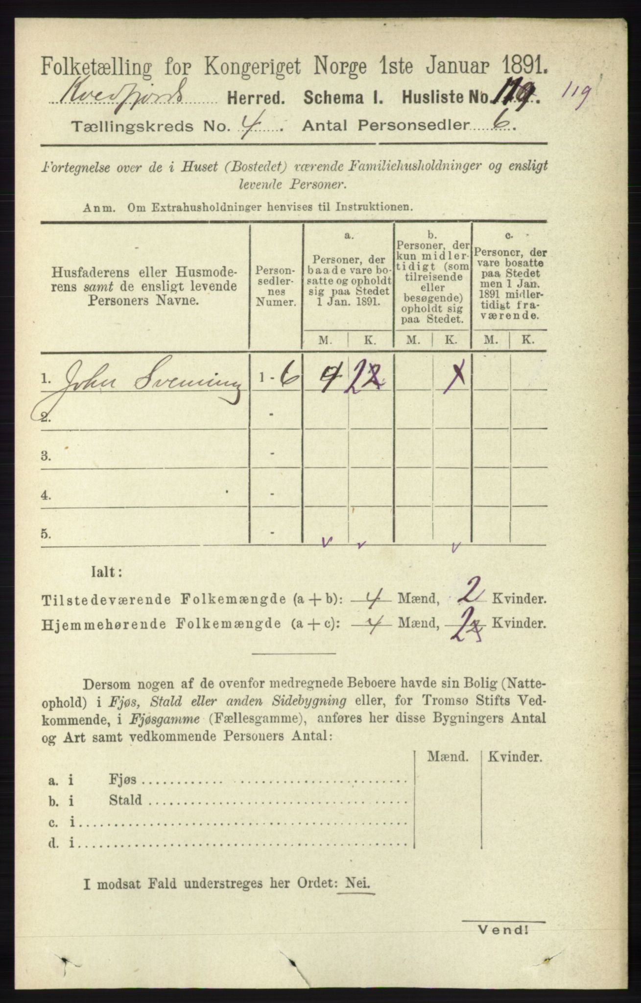 RA, 1891 census for 1911 Kvæfjord, 1891, p. 1869