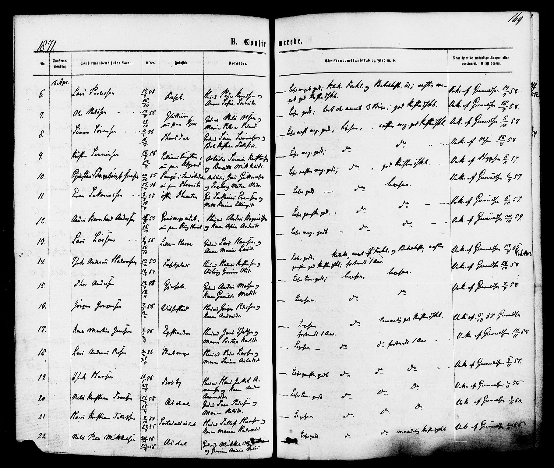 Bamble kirkebøker, AV/SAKO-A-253/F/Fa/L0006: Parish register (official) no. I 6, 1869-1877, p. 169