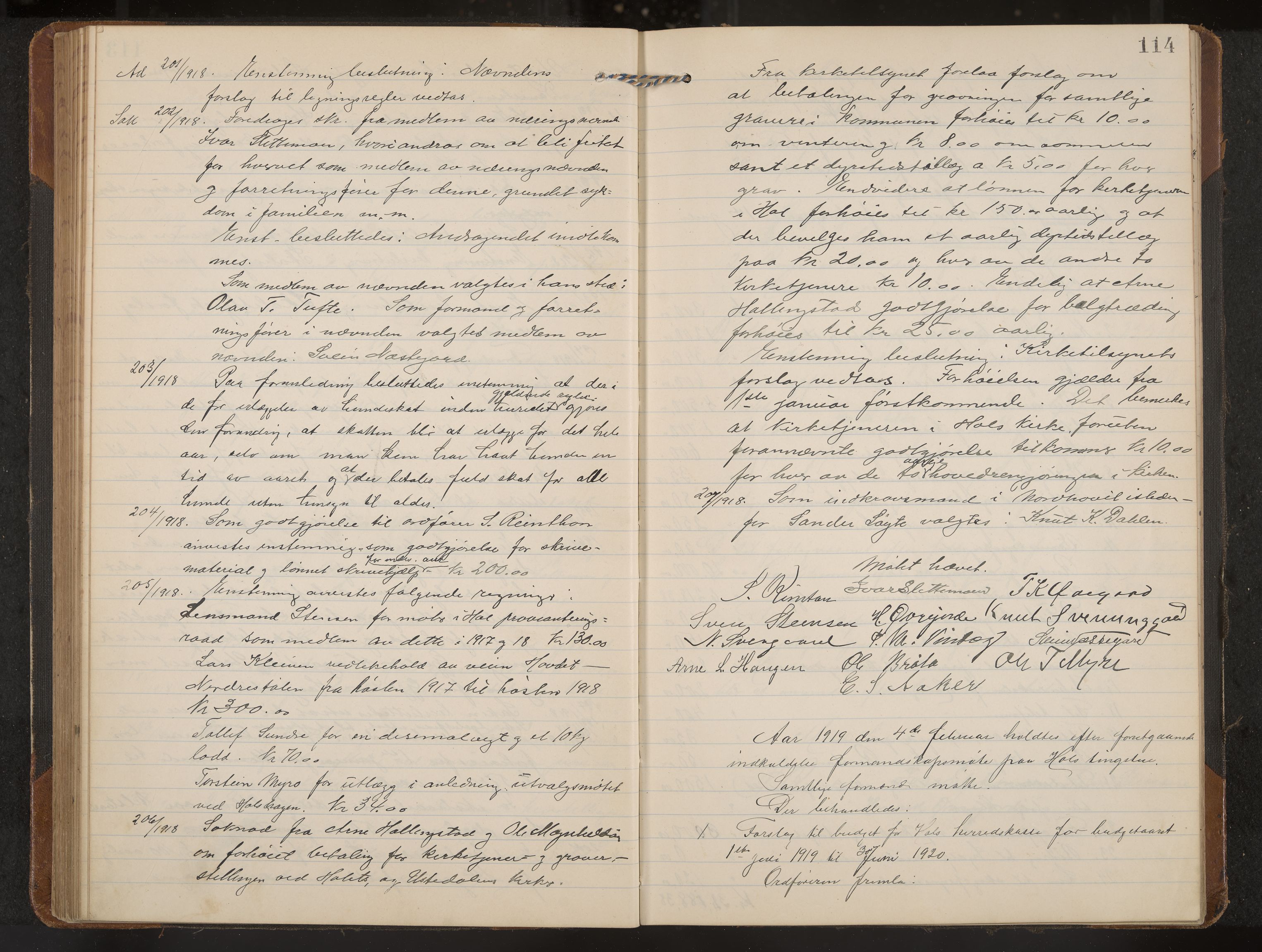 Hol formannskap og sentraladministrasjon, IKAK/0620021-1/A/L0006: Møtebok, 1916-1922, p. 114