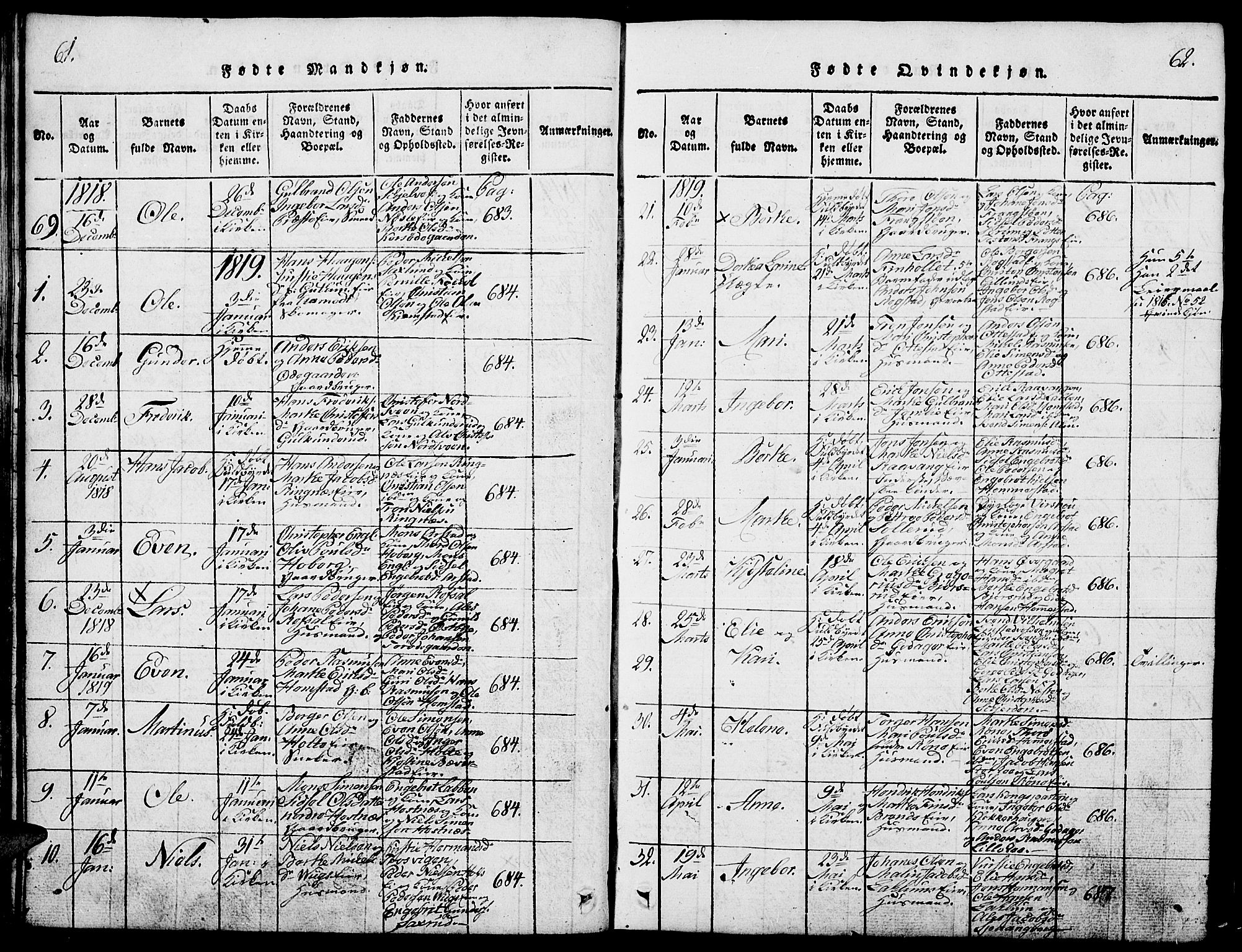 Stange prestekontor, AV/SAH-PREST-002/L/L0001: Parish register (copy) no. 1, 1814-1825, p. 61-62