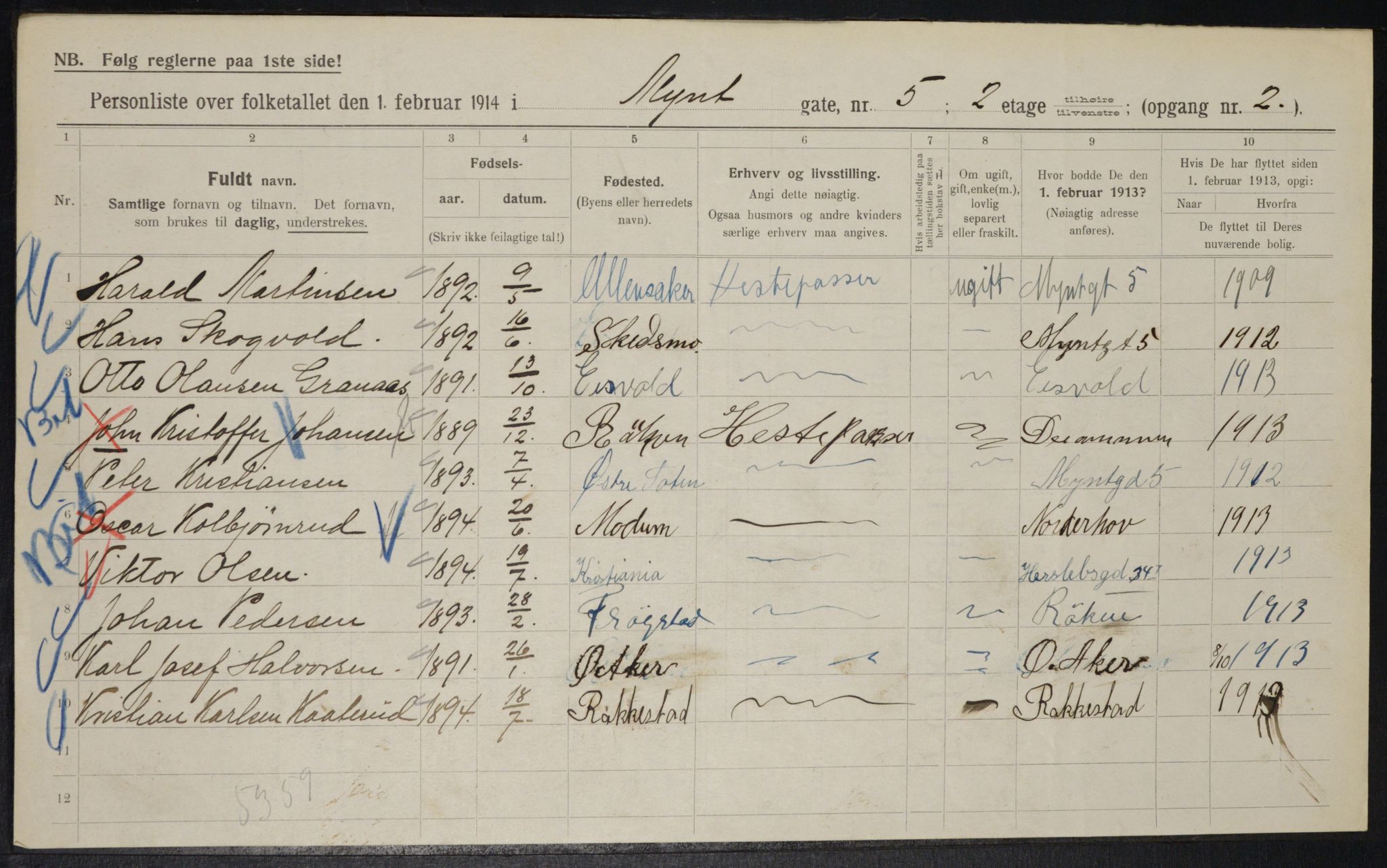 OBA, Municipal Census 1914 for Kristiania, 1914, p. 68392