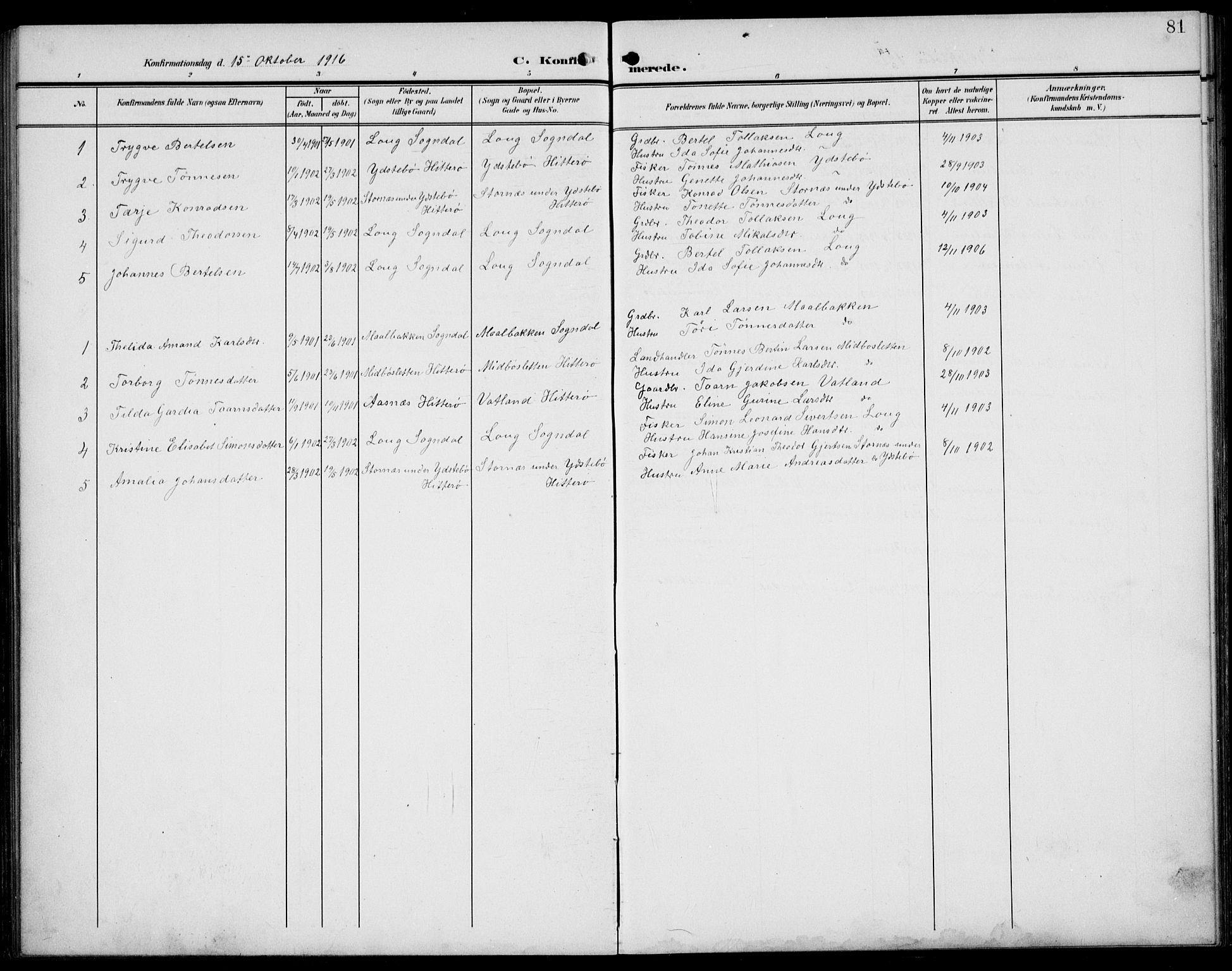 Sokndal sokneprestkontor, SAST/A-101808: Parish register (copy) no. B 7, 1904-1935, p. 81