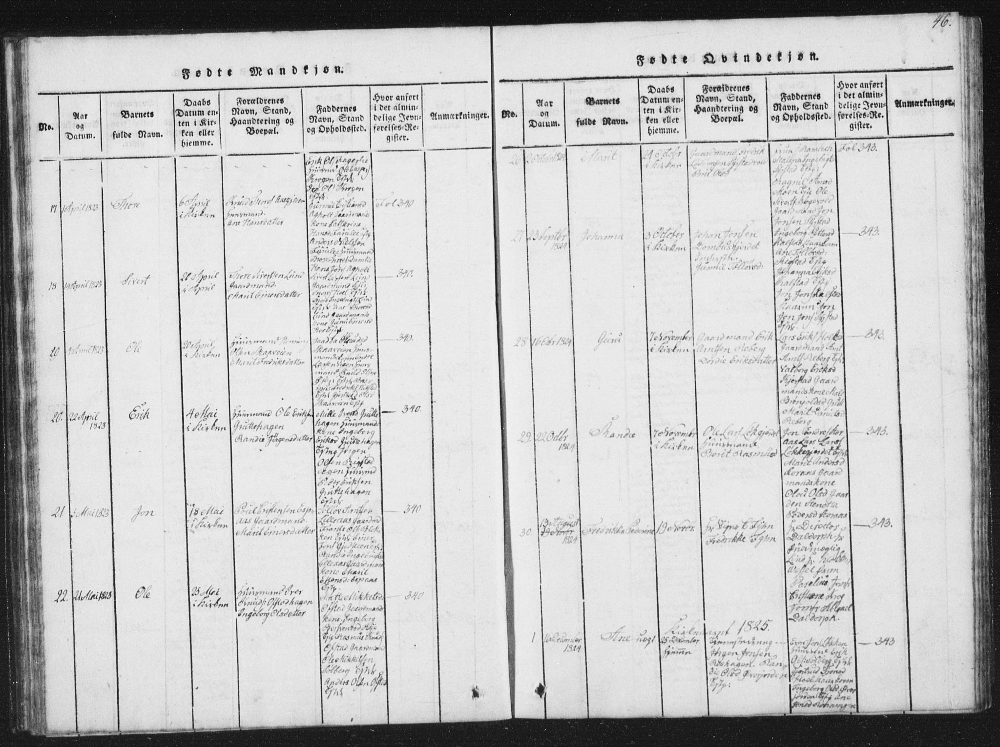 Ministerialprotokoller, klokkerbøker og fødselsregistre - Sør-Trøndelag, SAT/A-1456/672/L0862: Parish register (copy) no. 672C01, 1816-1831, p. 46