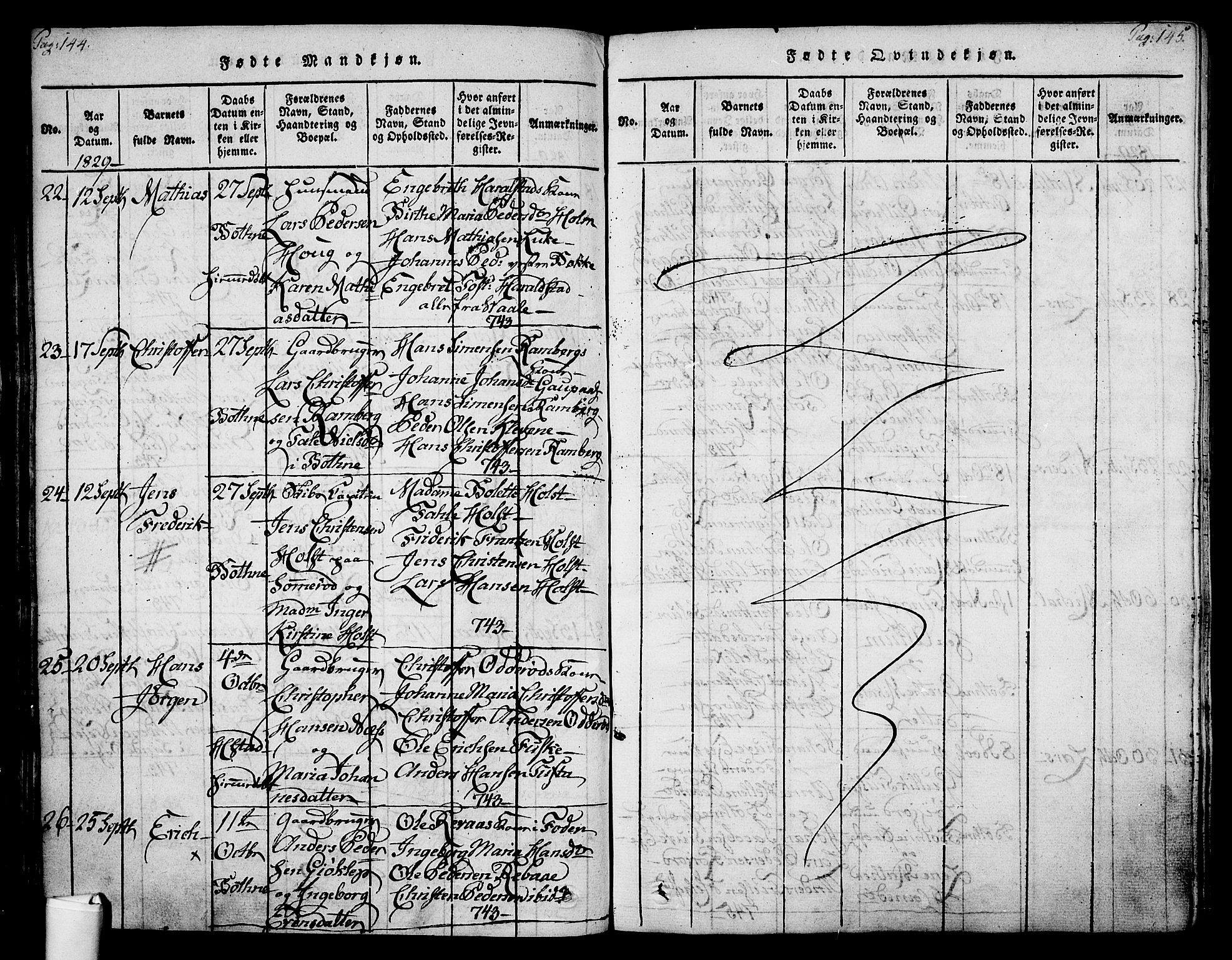 Botne kirkebøker, AV/SAKO-A-340/F/Fa/L0005: Parish register (official) no. I 5, 1814-1836, p. 144-145