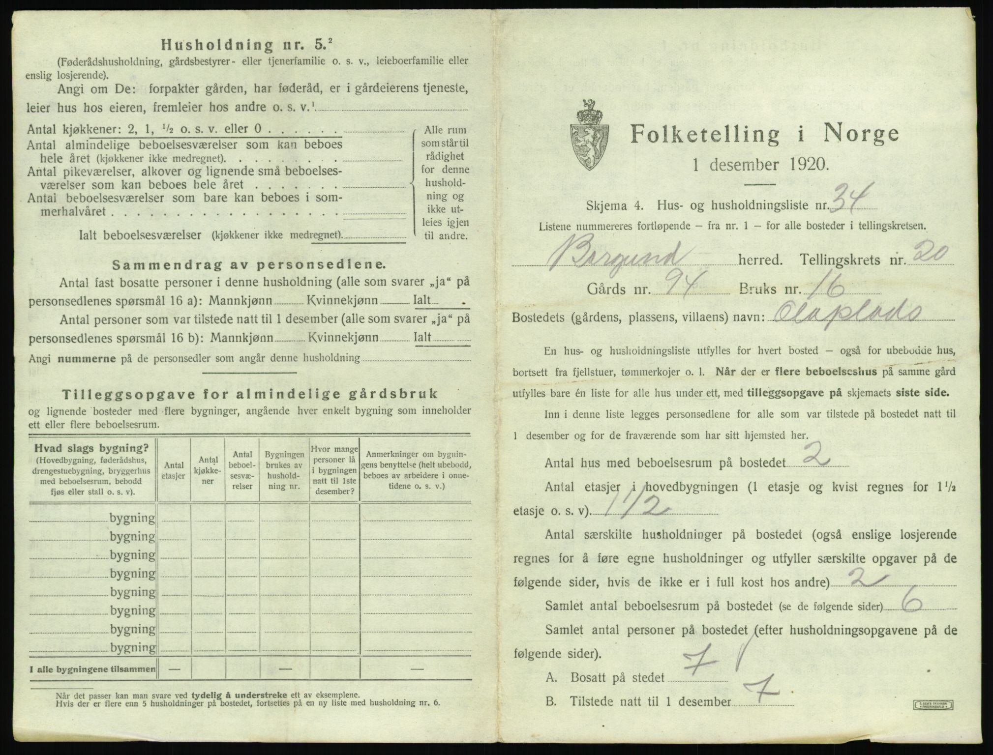 SAT, 1920 census for Borgund, 1920, p. 1706