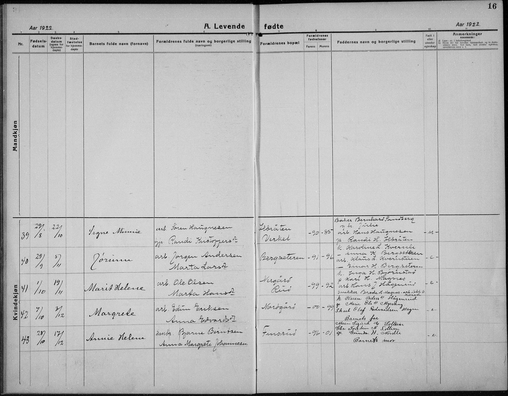 Nord-Odal prestekontor, AV/SAH-PREST-032/H/Ha/Hab/L0004: Parish register (copy) no. 4, 1921-1936, p. 16