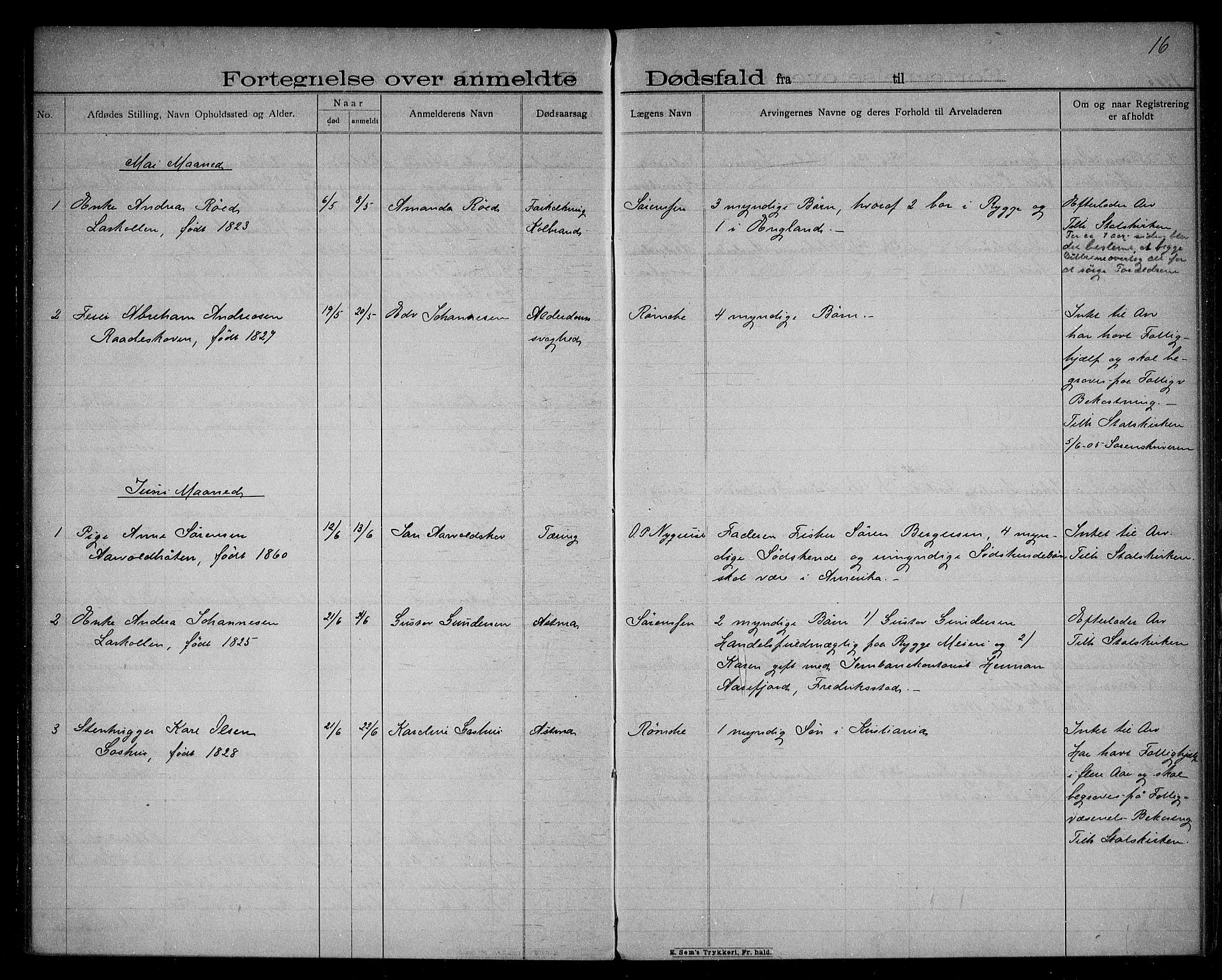 Rygge lensmannskontor, SAO/A-10005/H/Ha/Haa/L0004: Dødsfallsprotokoll, 1903-1912, p. 16