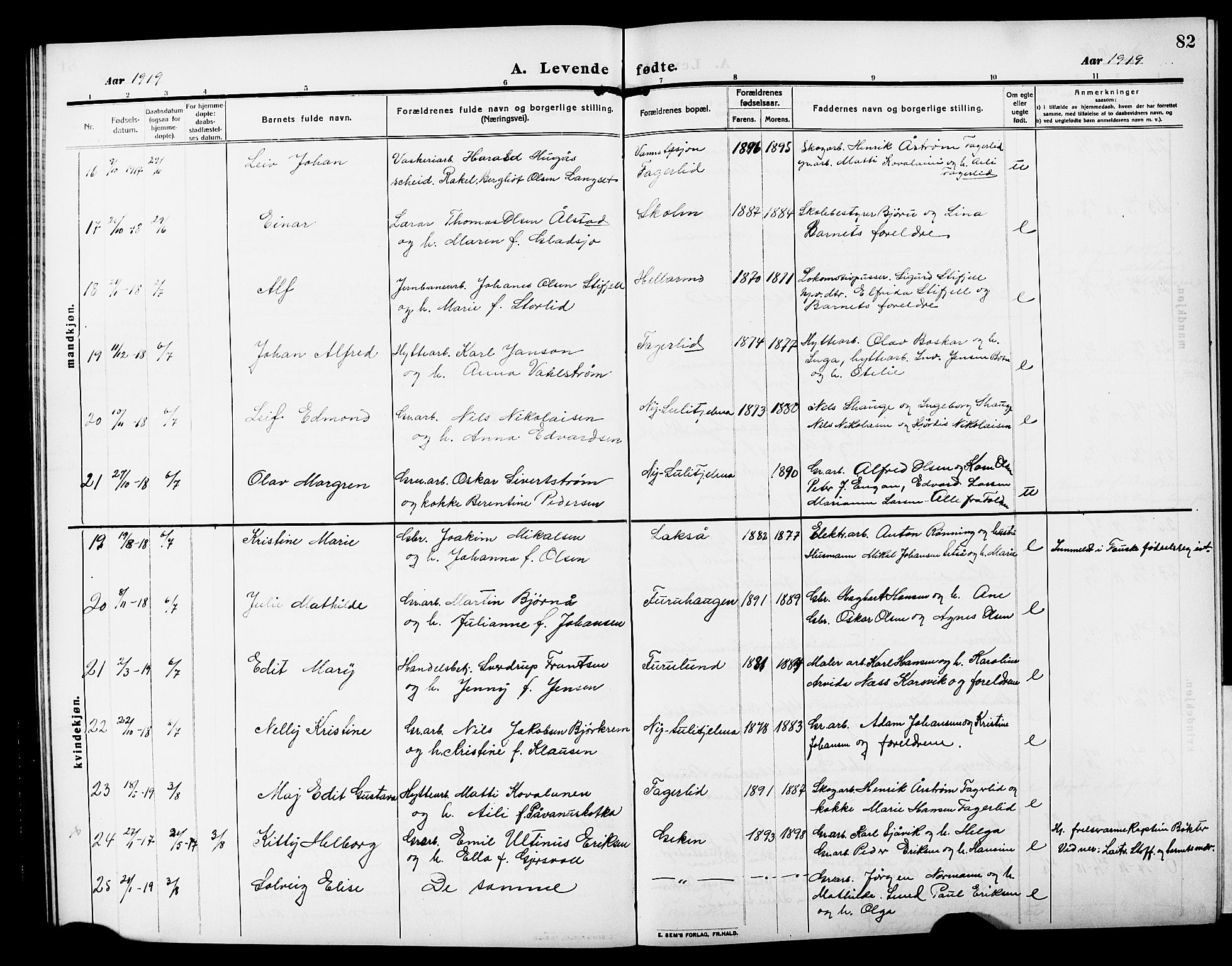 Ministerialprotokoller, klokkerbøker og fødselsregistre - Nordland, SAT/A-1459/850/L0710: Parish register (official) no. 850A02, 1910-1920, p. 82