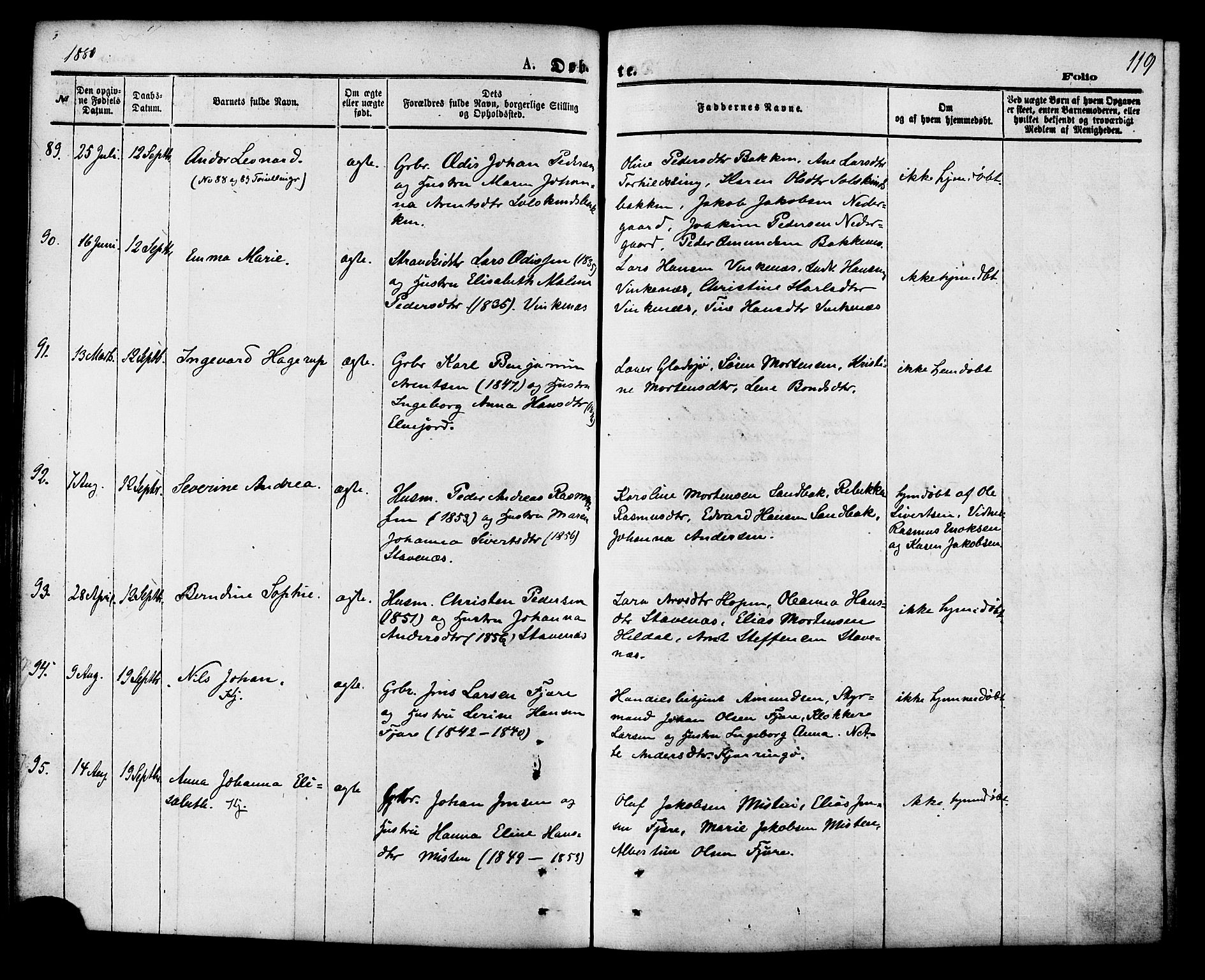 Ministerialprotokoller, klokkerbøker og fødselsregistre - Nordland, AV/SAT-A-1459/853/L0771: Parish register (official) no. 853A10, 1870-1881, p. 119