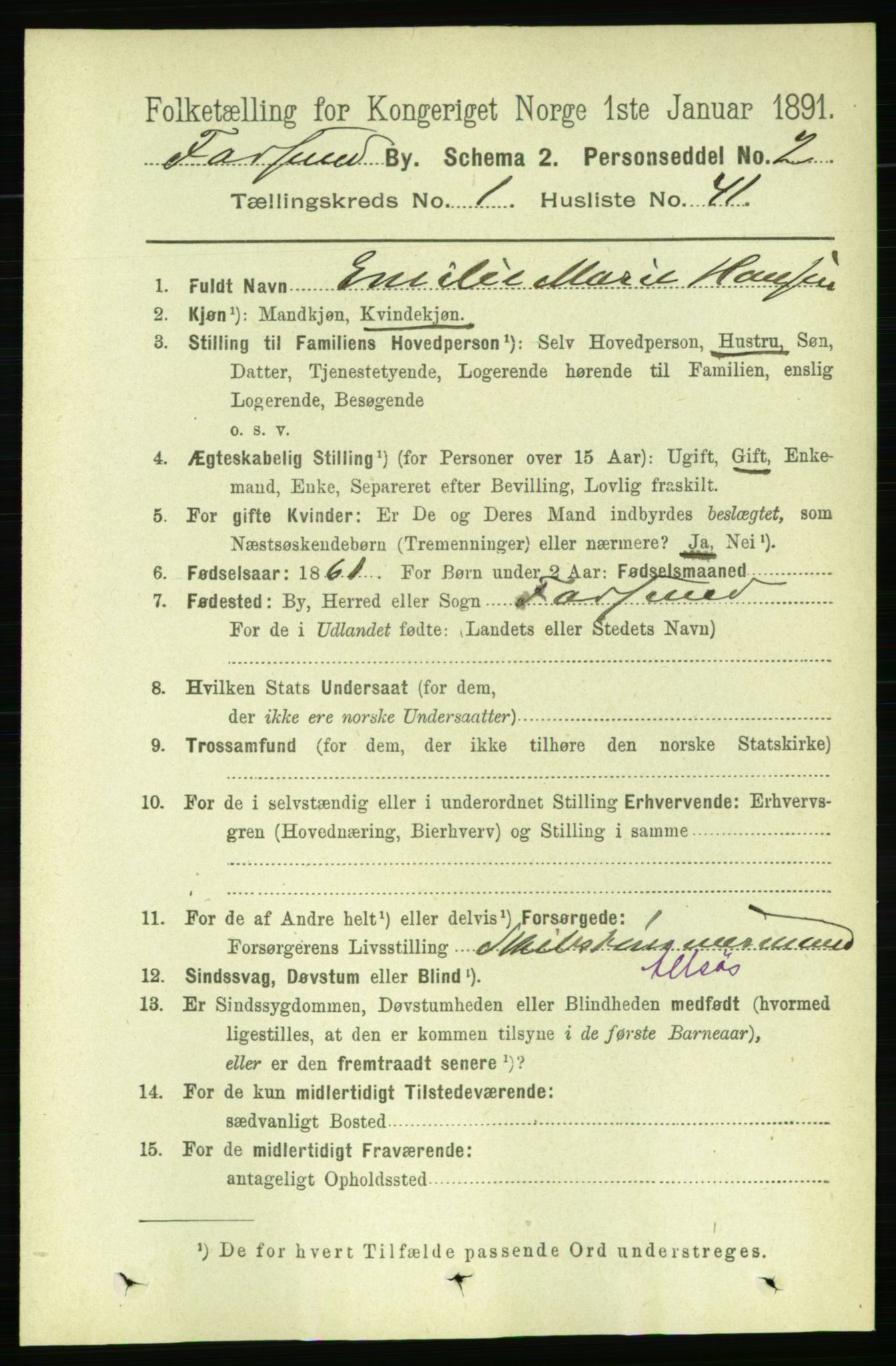 RA, 1891 census for 1003 Farsund, 1891, p. 815