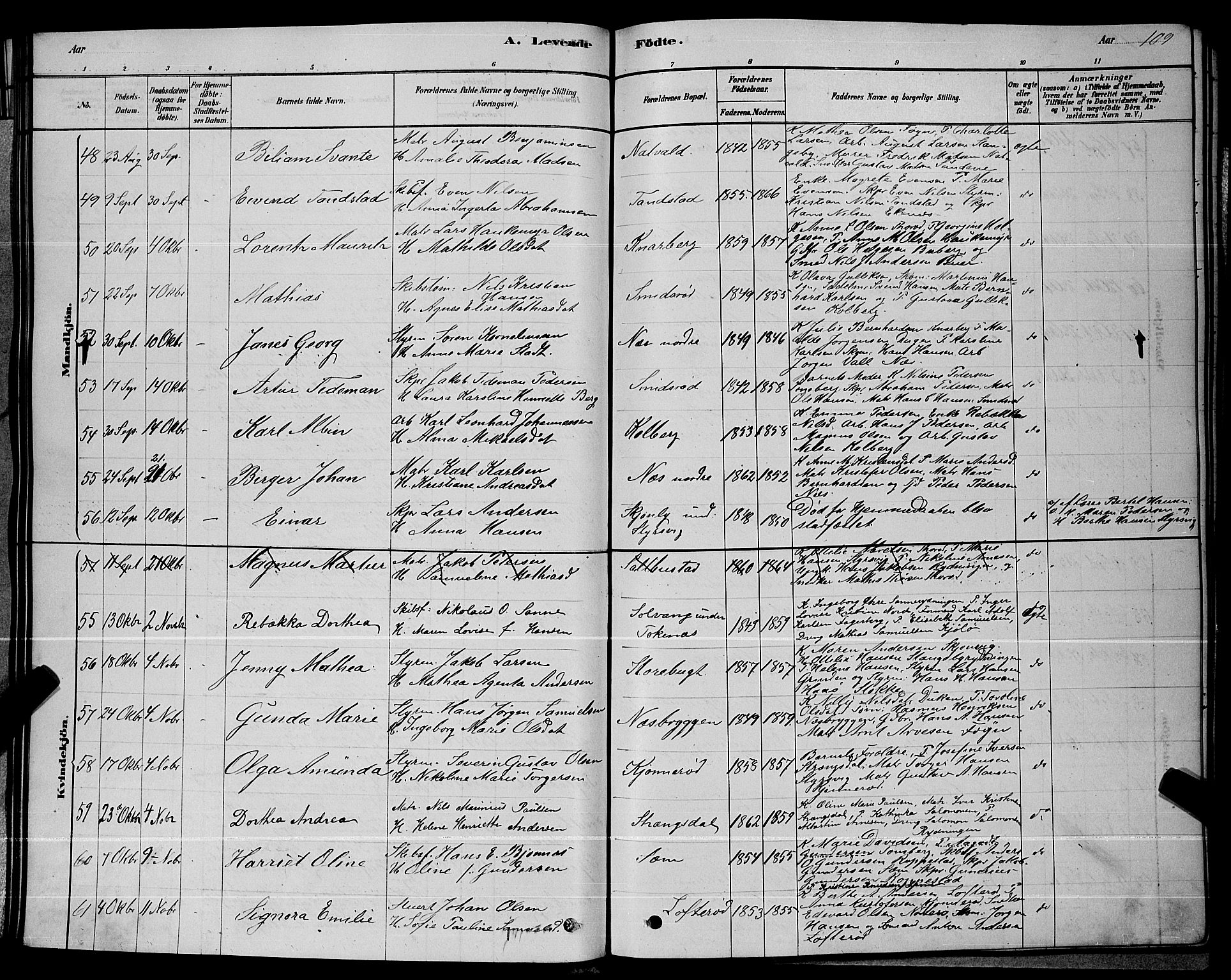 Nøtterøy kirkebøker, AV/SAKO-A-354/G/Ga/L0003: Parish register (copy) no. I 3, 1878-1893, p. 109