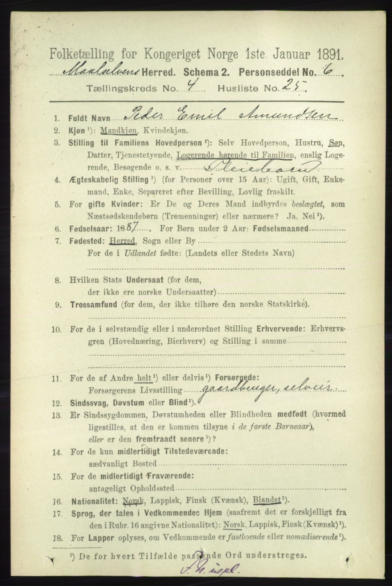 RA, 1891 census for 1924 Målselv, 1891, p. 1258