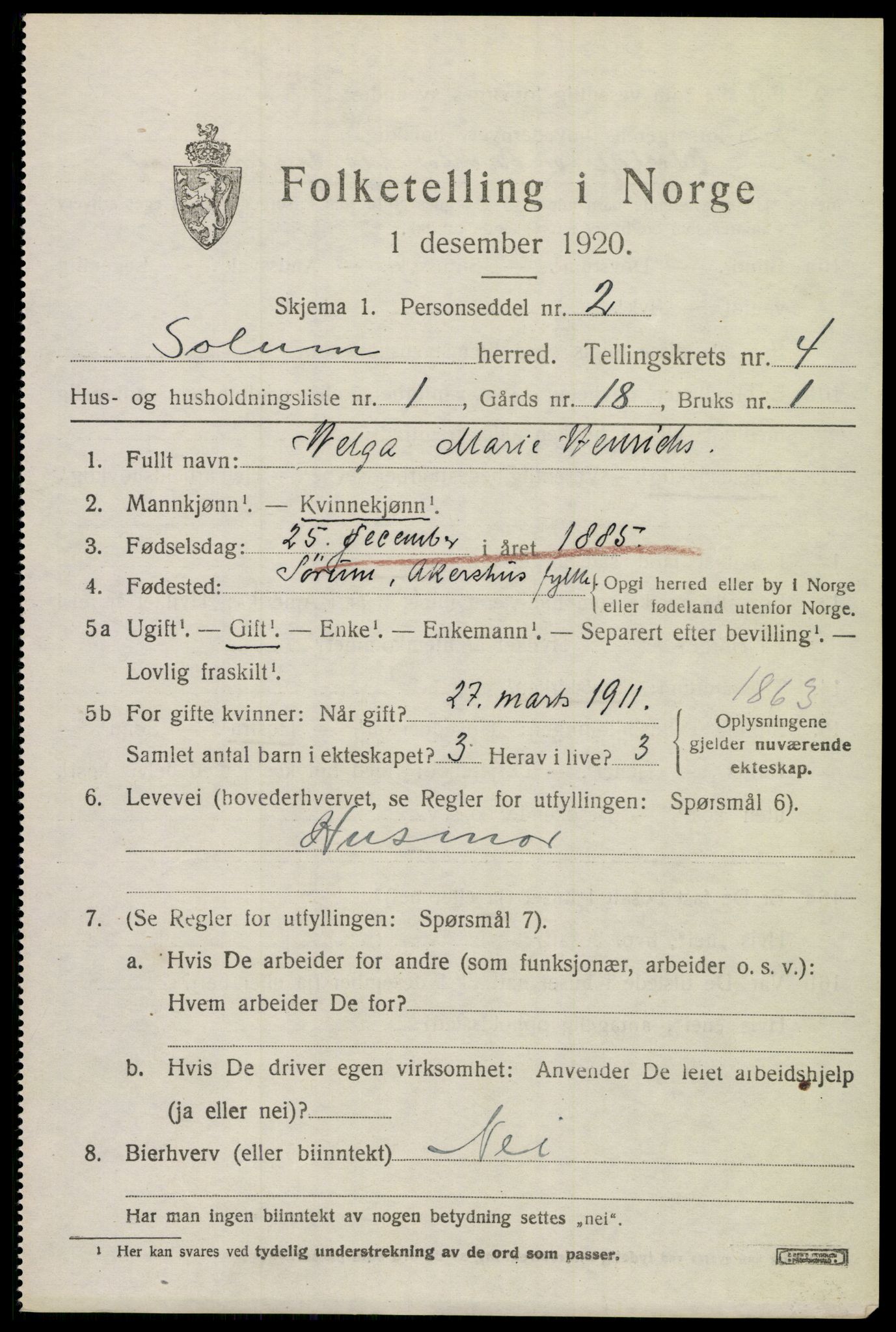 SAKO, 1920 census for Solum, 1920, p. 8176