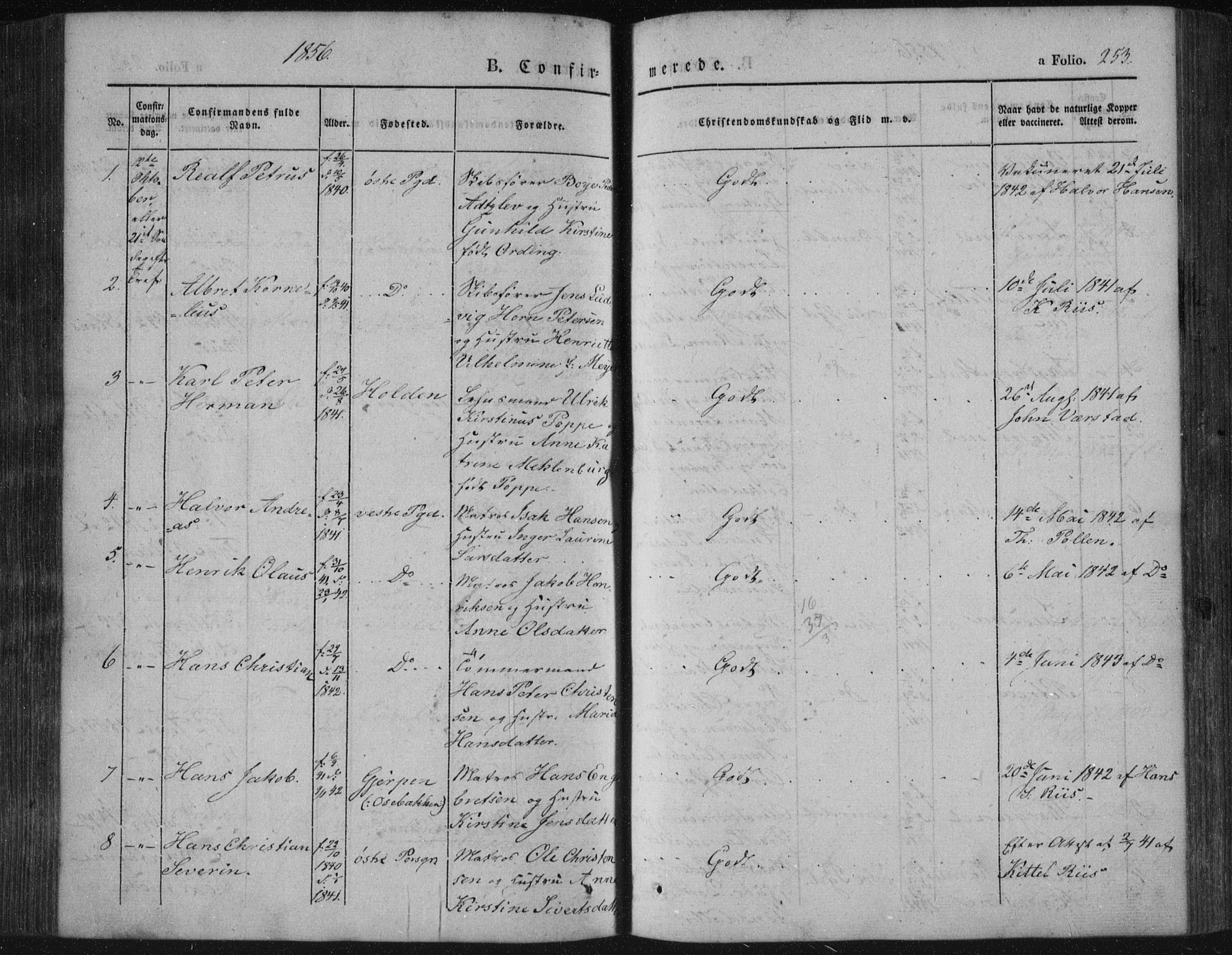 Porsgrunn kirkebøker , AV/SAKO-A-104/F/Fa/L0006: Parish register (official) no. 6, 1841-1857, p. 253