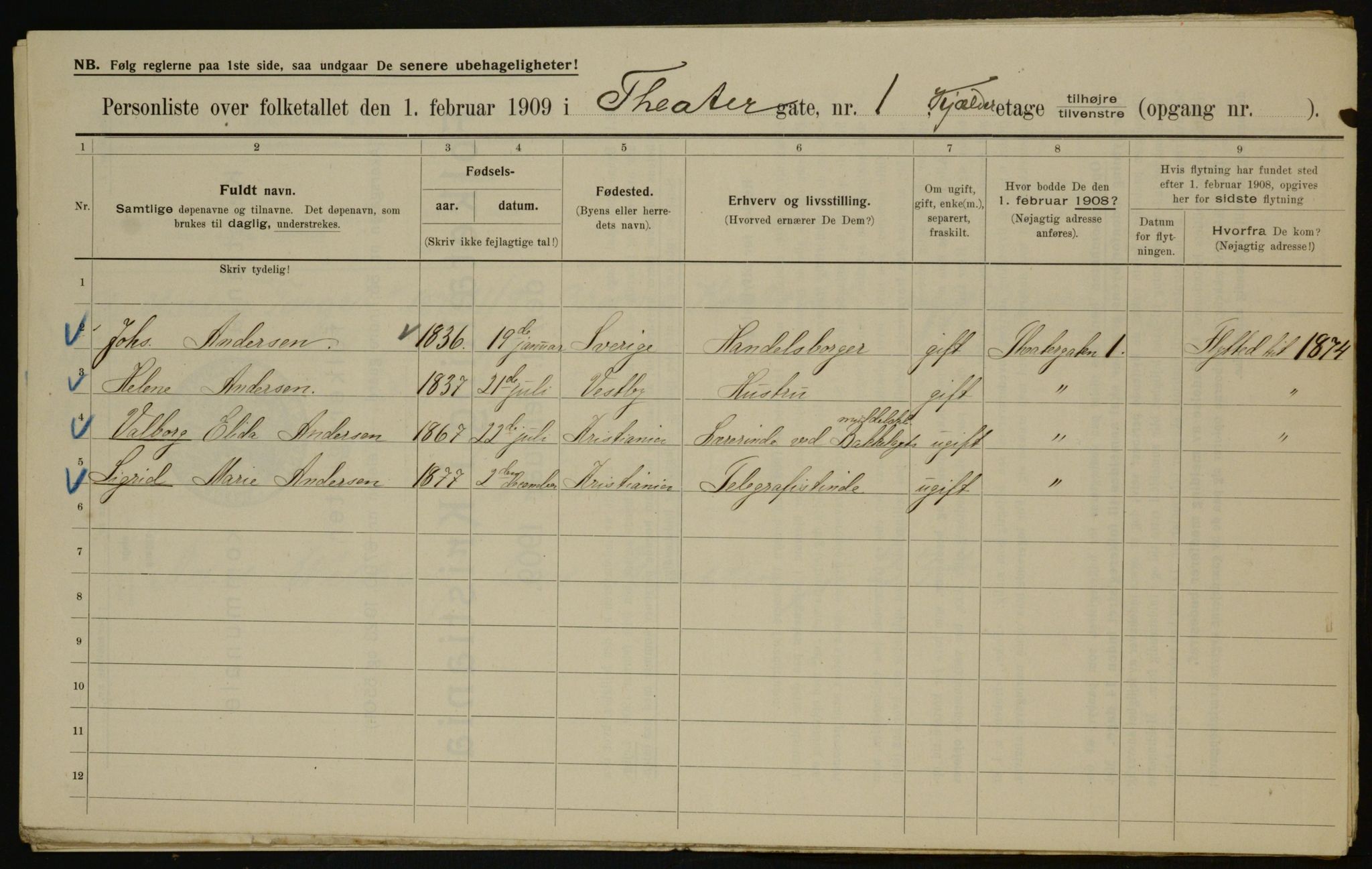 OBA, Municipal Census 1909 for Kristiania, 1909, p. 96963