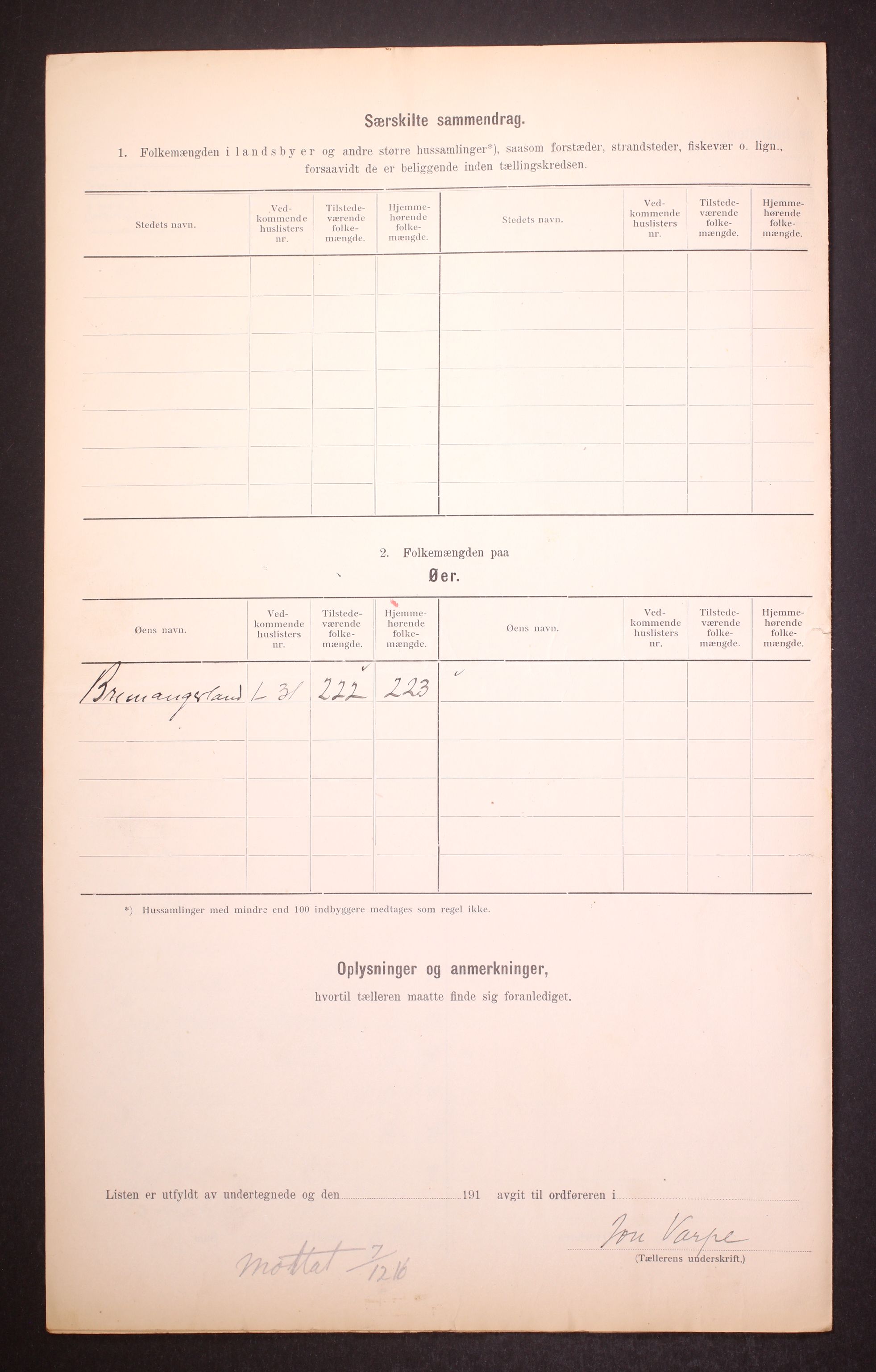 RA, 1910 census for Bremanger, 1910, p. 19