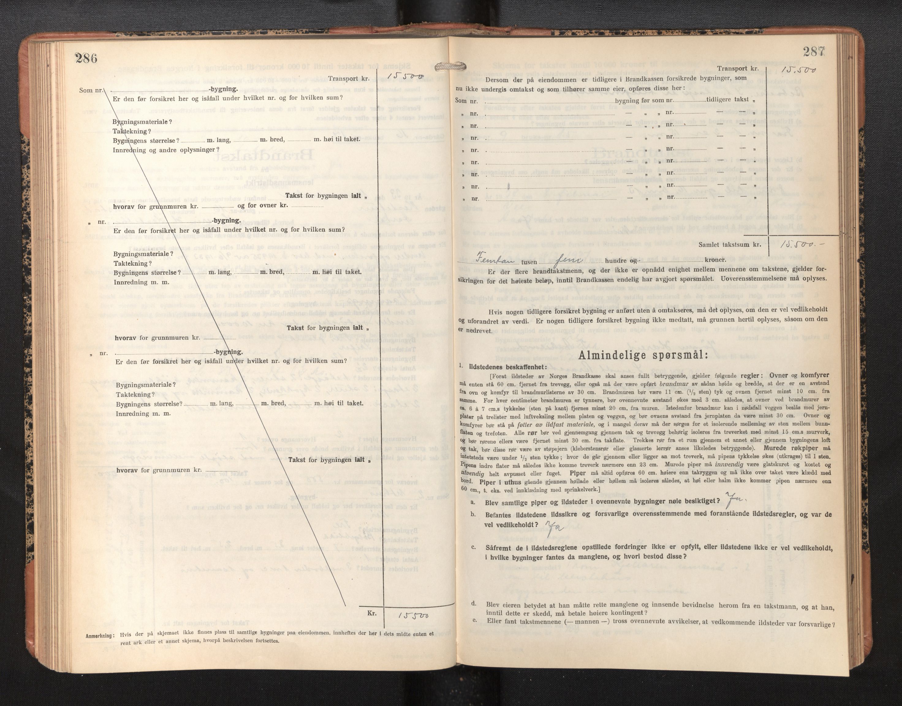 Lensmannen i Årdal, AV/SAB-A-30501/0012/L0010: Branntakstprotokoll, skjematakst, 1926-1939, p. 286-287