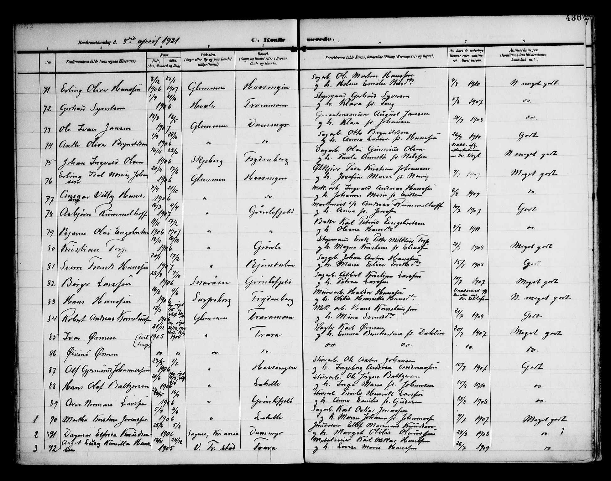 Glemmen prestekontor Kirkebøker, AV/SAO-A-10908/F/Fa/L0014: Parish register (official) no. 14, 1902-1922, p. 436