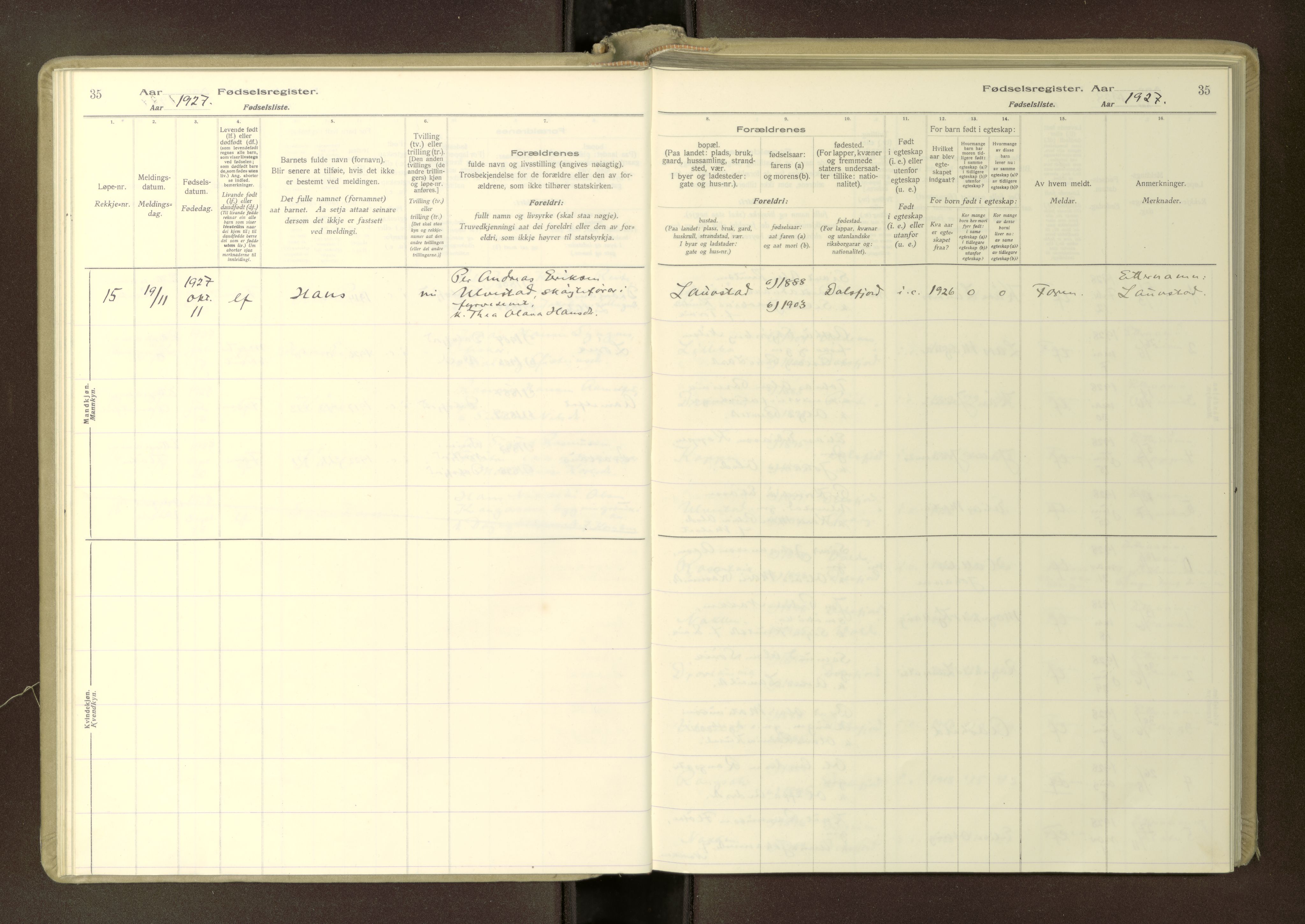 Ministerialprotokoller, klokkerbøker og fødselsregistre - Møre og Romsdal, AV/SAT-A-1454/512/L0173: Birth register no. 512---, 1916-1982, p. 35