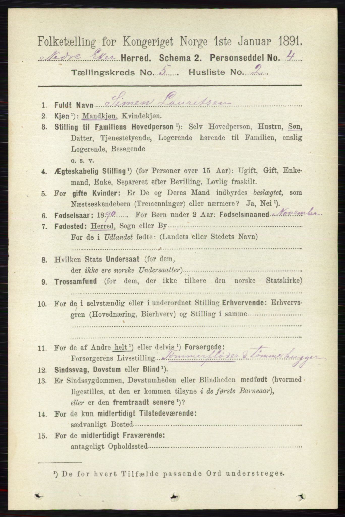 RA, 1891 census for 0625 Nedre Eiker, 1891, p. 2342