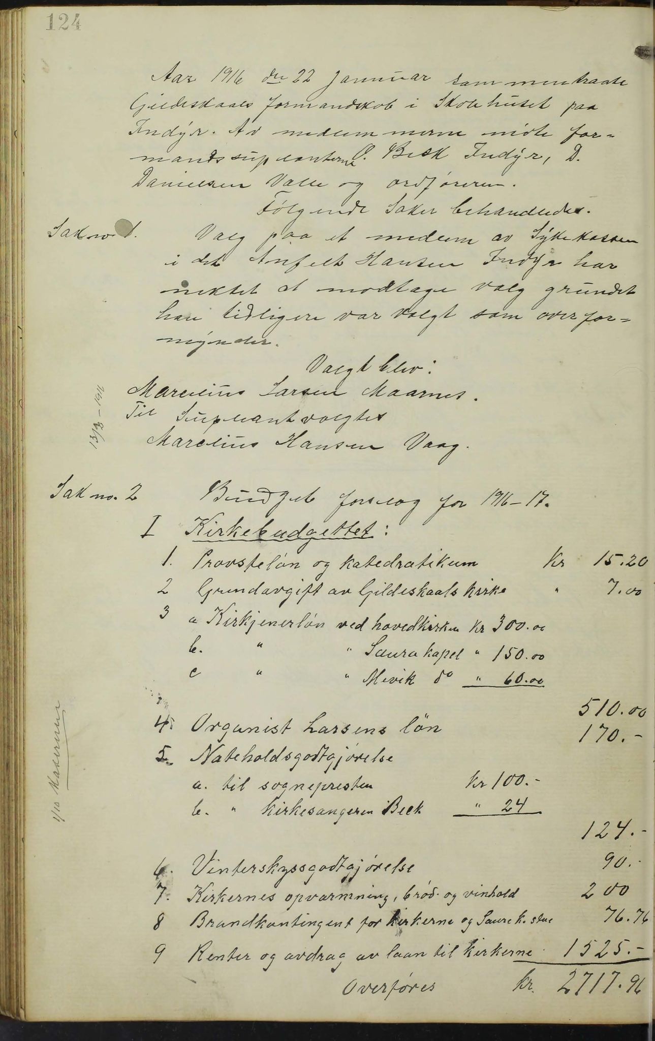 Gildeskål kommune. Formannskapet, AIN/K-18380.150/100/L0004: Møtebok formannskapet, 1914-1918, p. 124