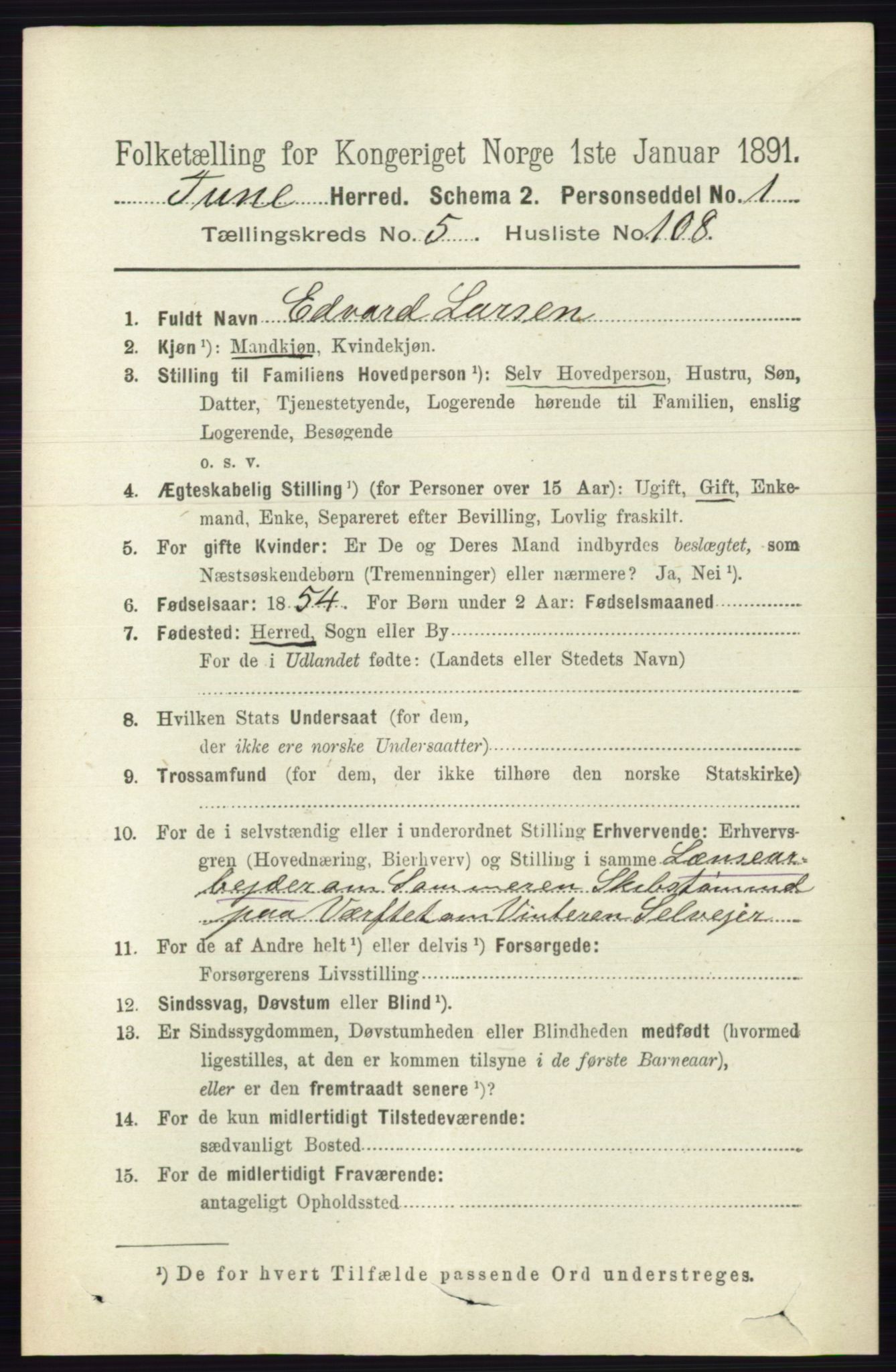 RA, 1891 census for 0130 Tune, 1891, p. 3940