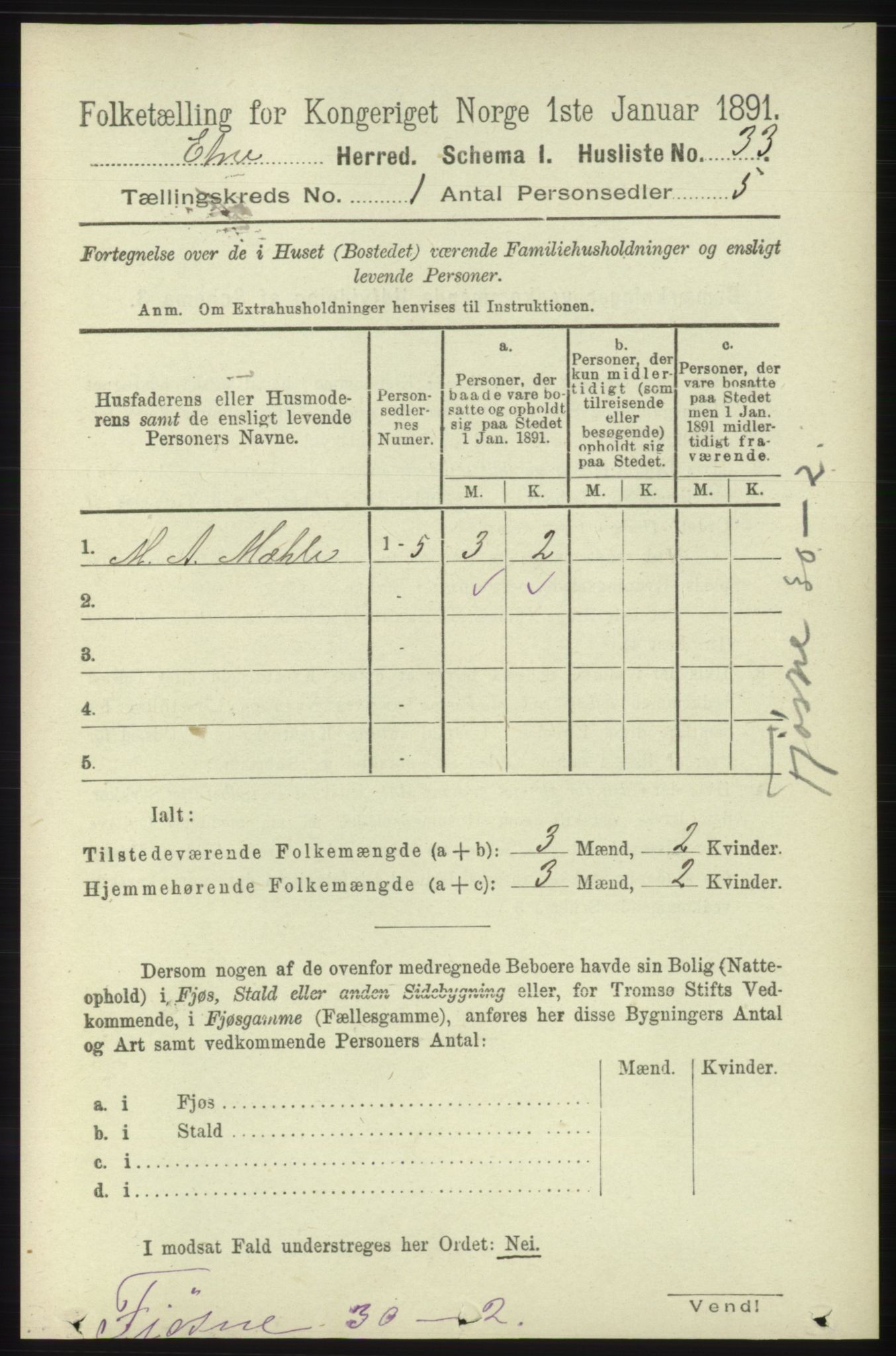 RA, 1891 census for 1211 Etne, 1891, p. 72