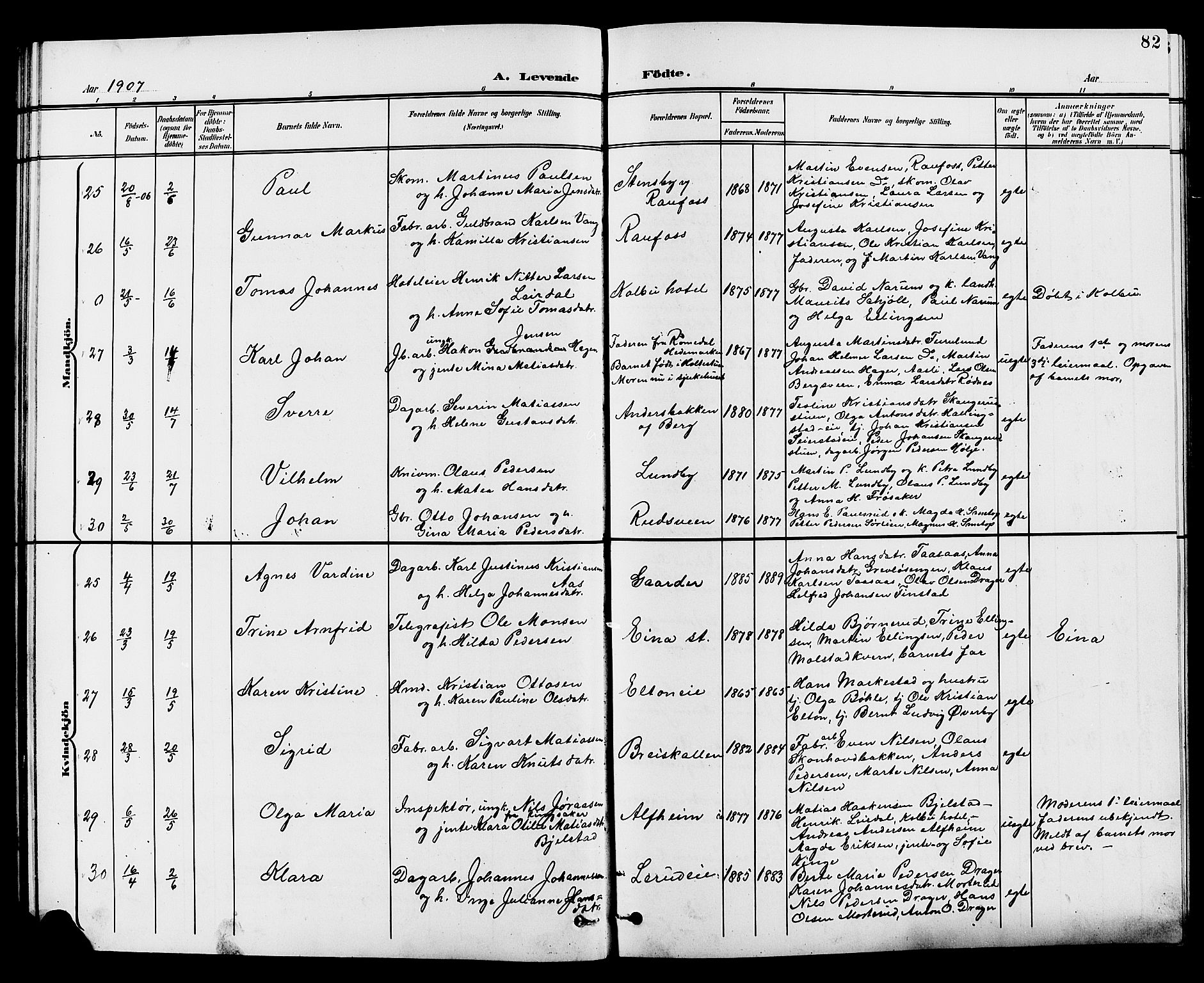 Vestre Toten prestekontor, AV/SAH-PREST-108/H/Ha/Hab/L0010: Parish register (copy) no. 10, 1900-1912, p. 82