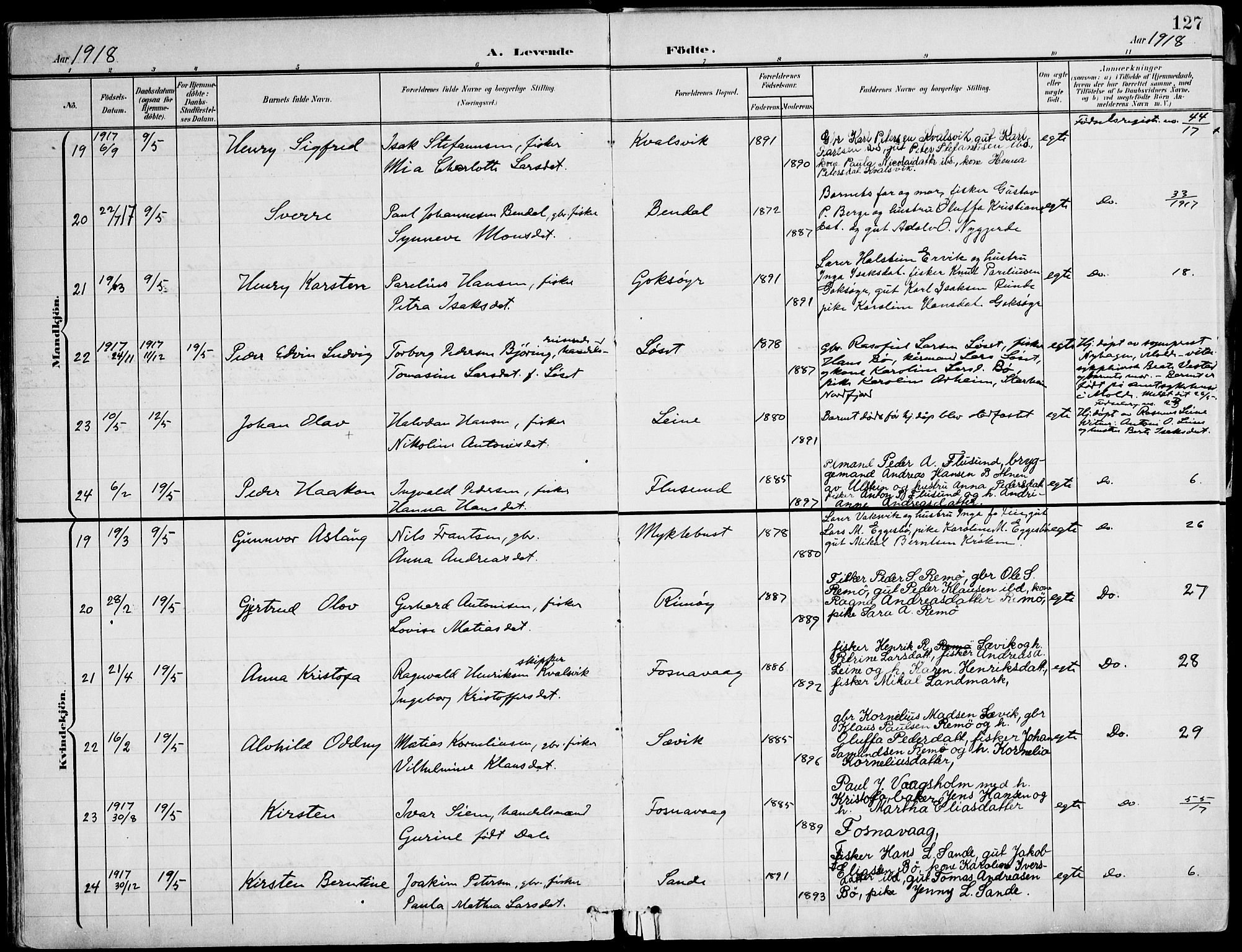 Ministerialprotokoller, klokkerbøker og fødselsregistre - Møre og Romsdal, AV/SAT-A-1454/507/L0075: Parish register (official) no. 507A10, 1901-1920, p. 127