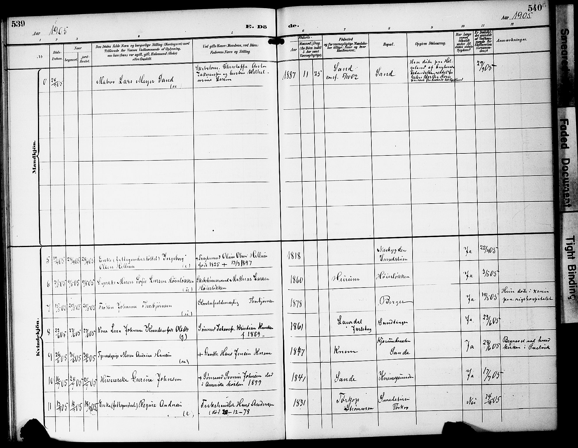 Strømm kirkebøker, AV/SAKO-A-322/G/Ga/L0004: Parish register (copy) no. I 4, 1897-1927, p. 539-540