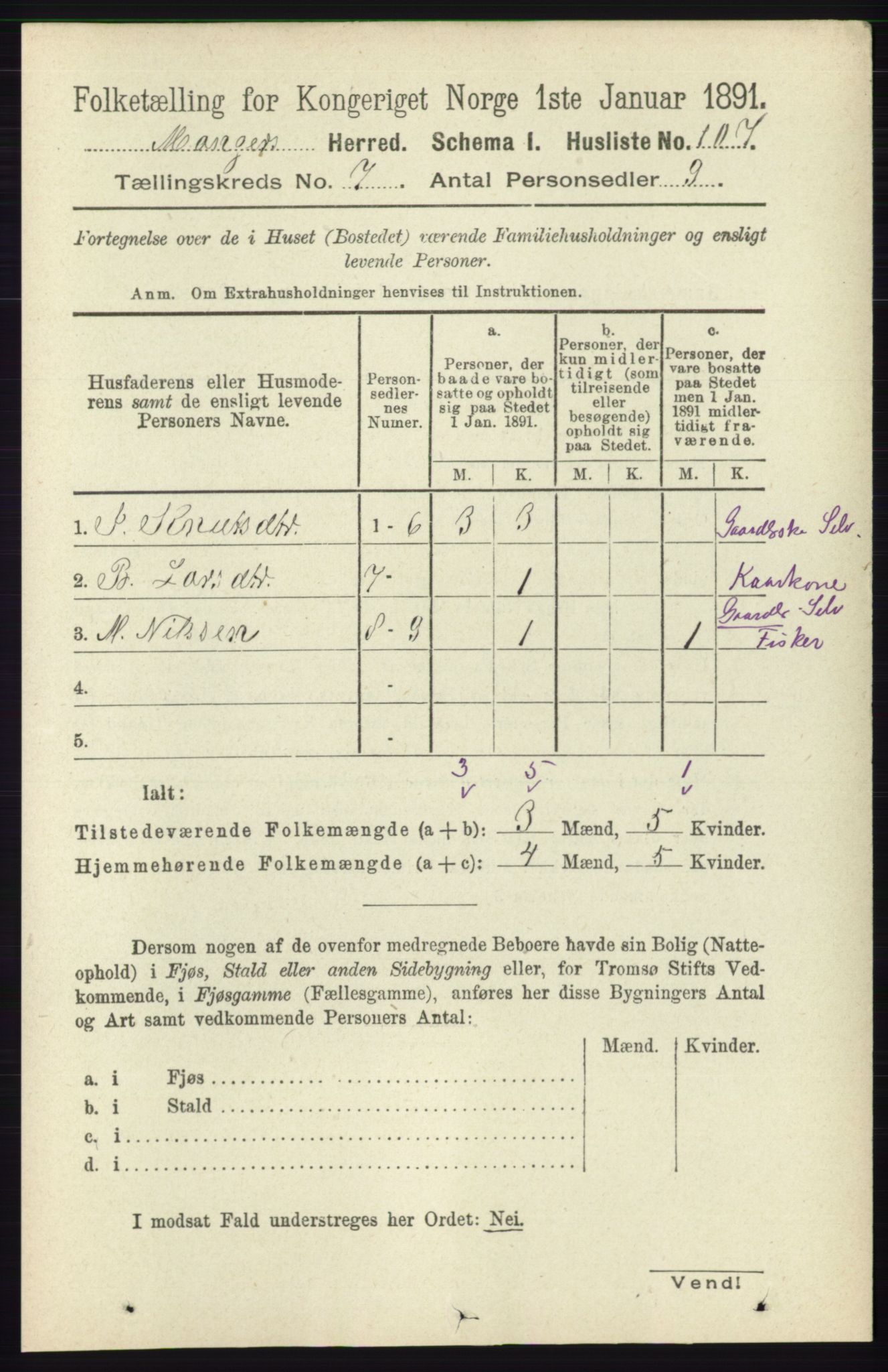 RA, 1891 census for 1261 Manger, 1891, p. 4353