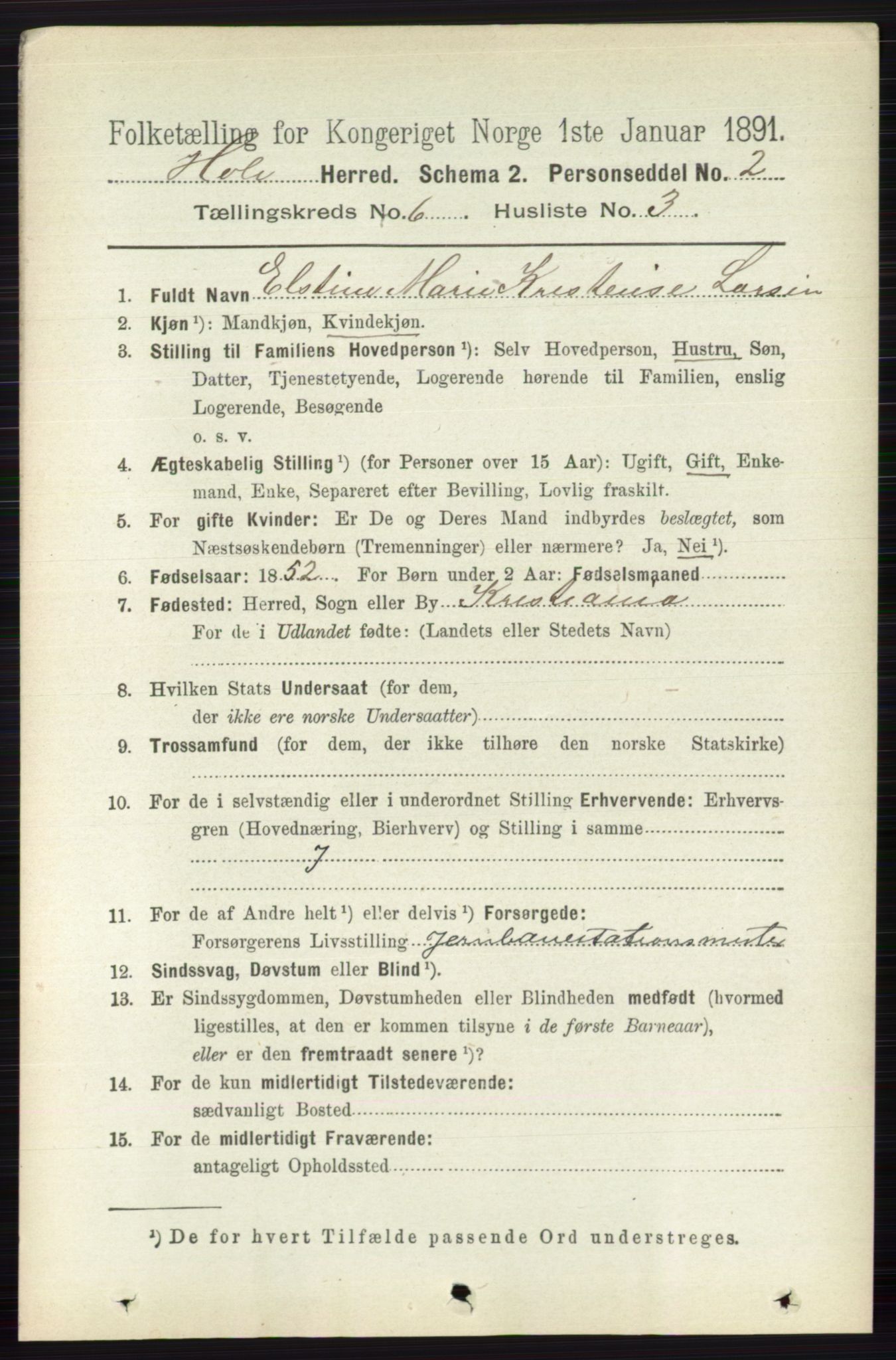 RA, 1891 census for 0612 Hole, 1891, p. 3118