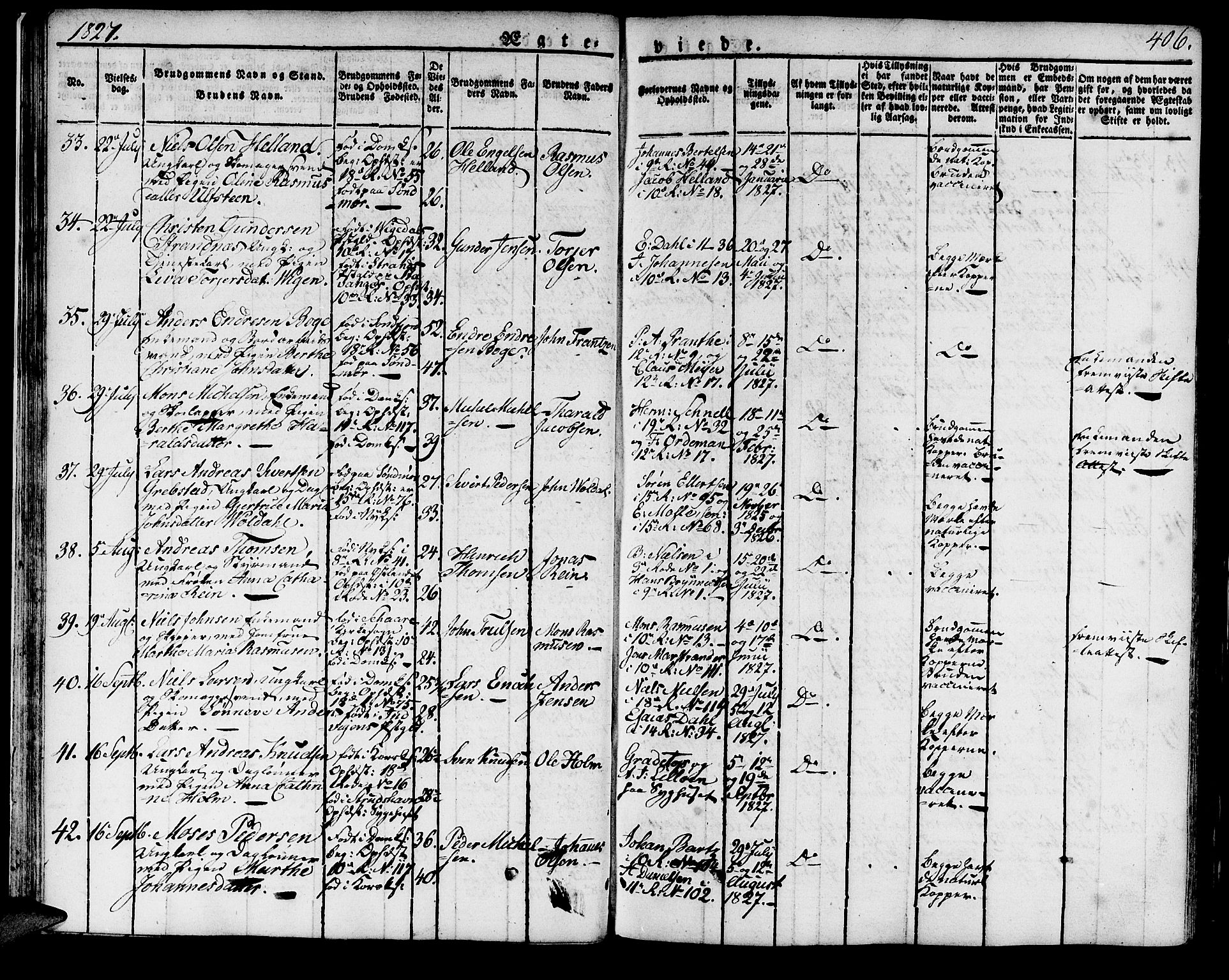 Domkirken sokneprestembete, AV/SAB-A-74801/H/Haa/L0012: Parish register (official) no. A 12, 1821-1840, p. 406