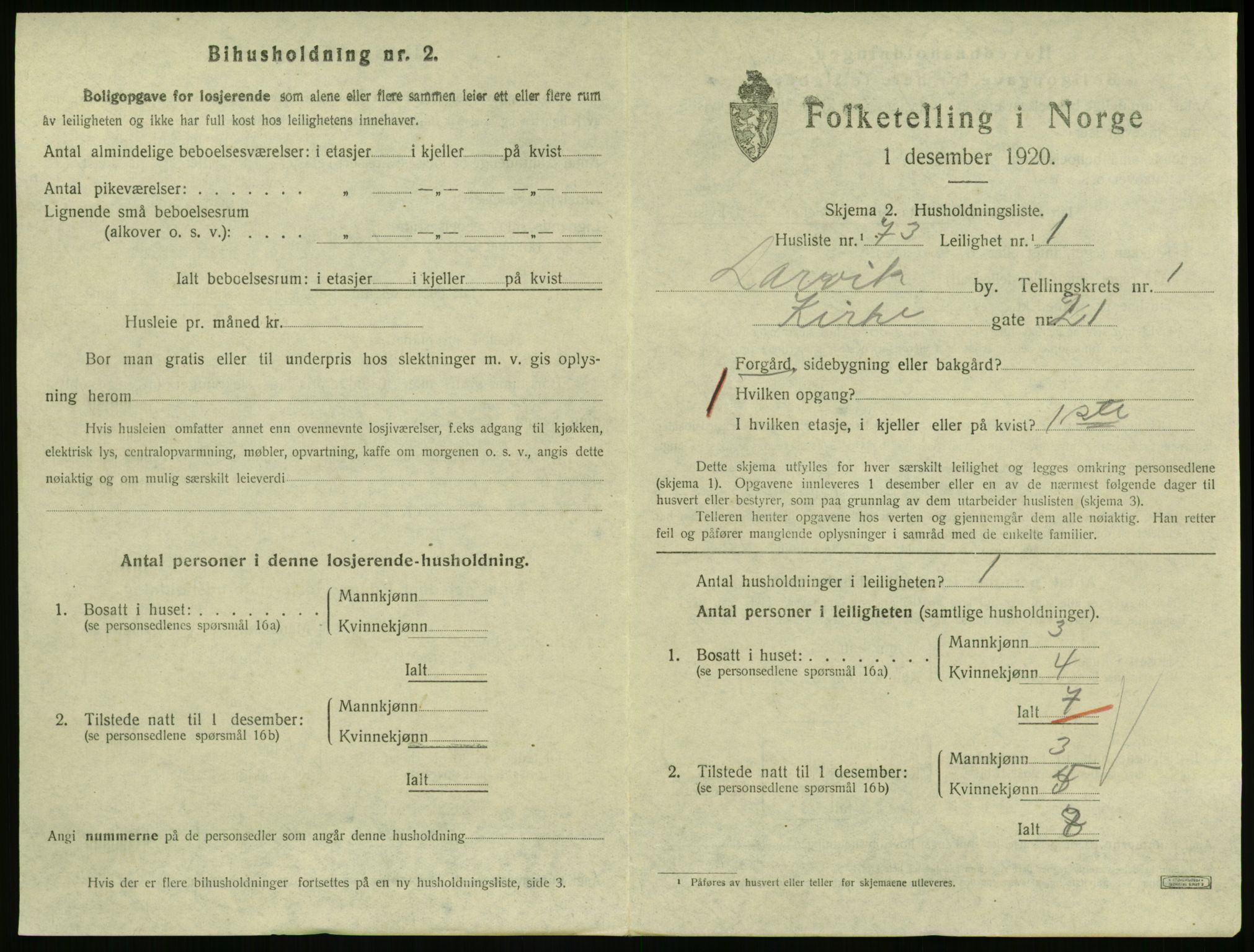 SAKO, 1920 census for Larvik, 1920, p. 3284