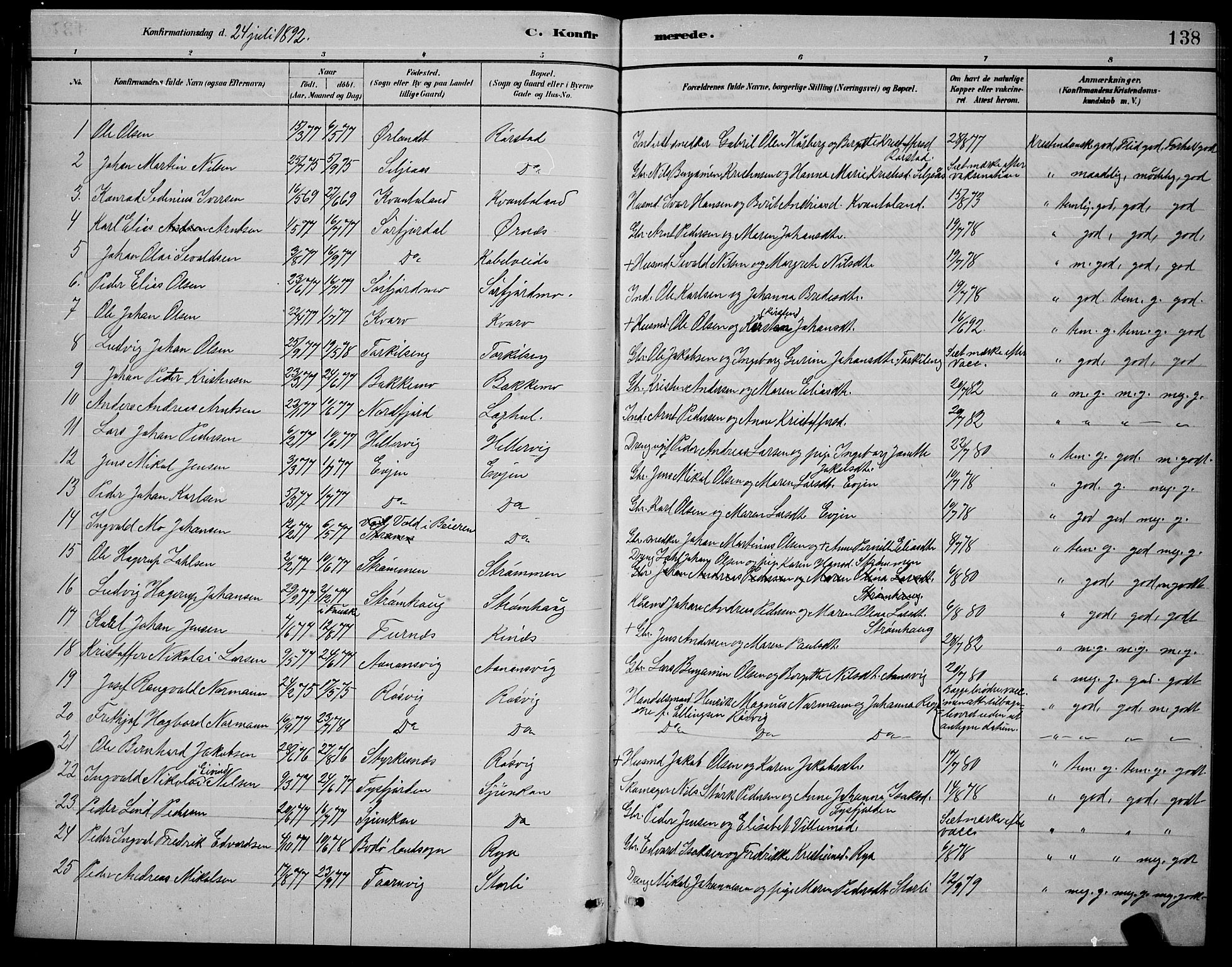 Ministerialprotokoller, klokkerbøker og fødselsregistre - Nordland, AV/SAT-A-1459/853/L0772: Parish register (official) no. 853A11, 1881-1900, p. 138