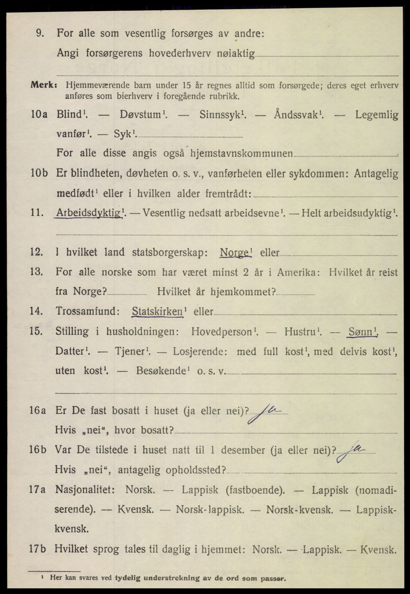 SAT, 1920 census for Flatanger, 1920, p. 1081