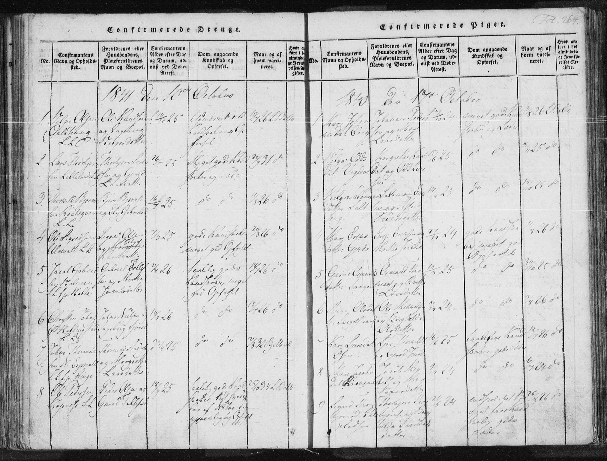 Vikedal sokneprestkontor, SAST/A-101840/01/IV: Parish register (official) no. A 3, 1817-1850, p. 264
